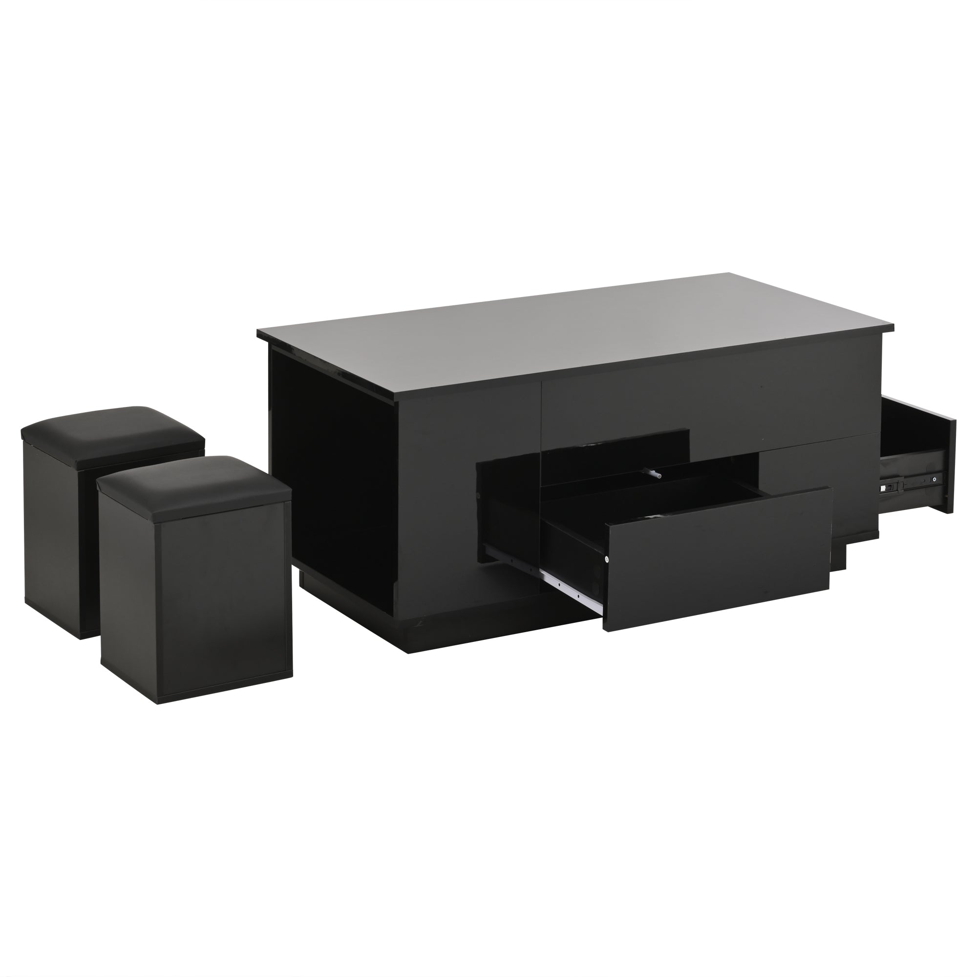 Logidon 4-in-1 in hoogte verstelbare salontafel zwart 100x50x45 cm LED