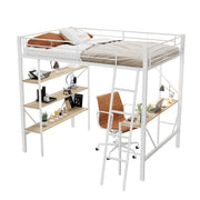 Logidon 90x200 cm metalen hoogslaper met bureauplanken wit