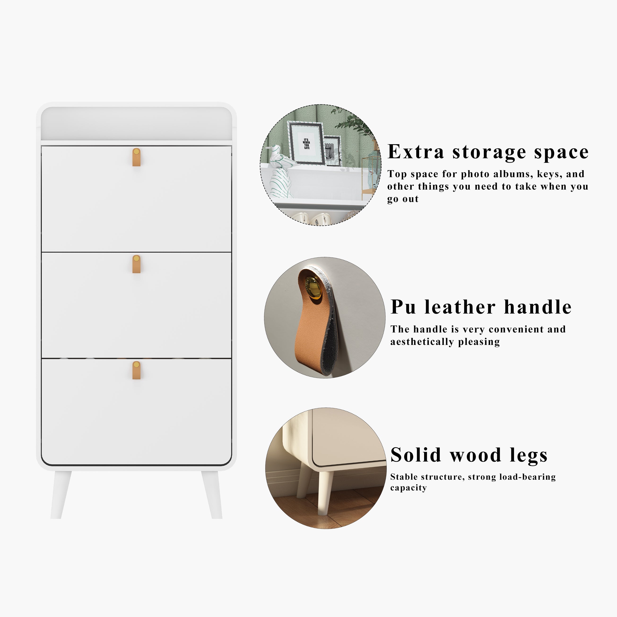 Logidon shoe storage cabinet with 3 tilting compartments white