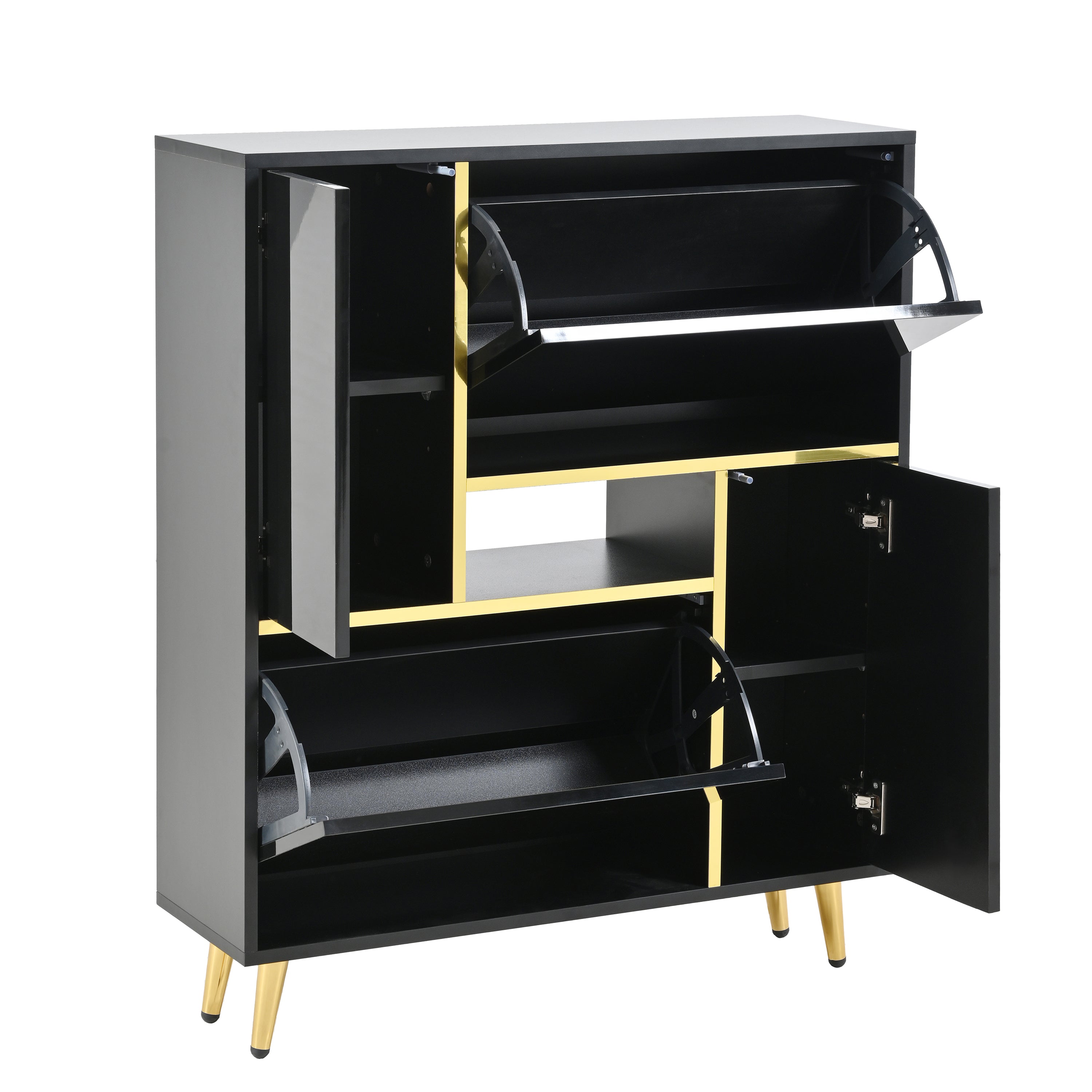 Logidon Moderne Schoenenkast Zwart Hoogglans LED 80x25x96 cm