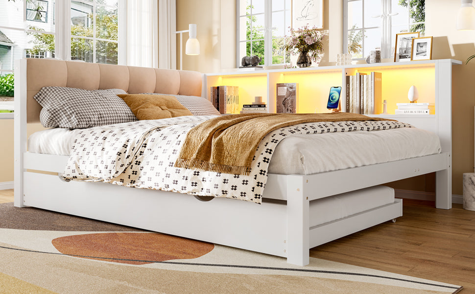 Logidon daybed wit 140x200 CM met uitschuifbaar bed LED-verlichting