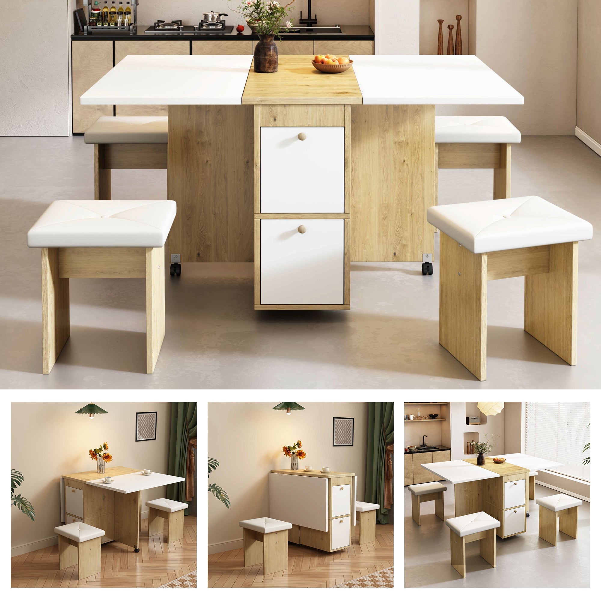 Logidon Eettafelset Wit Eiken 120x80x75cm met Vier Stoelen