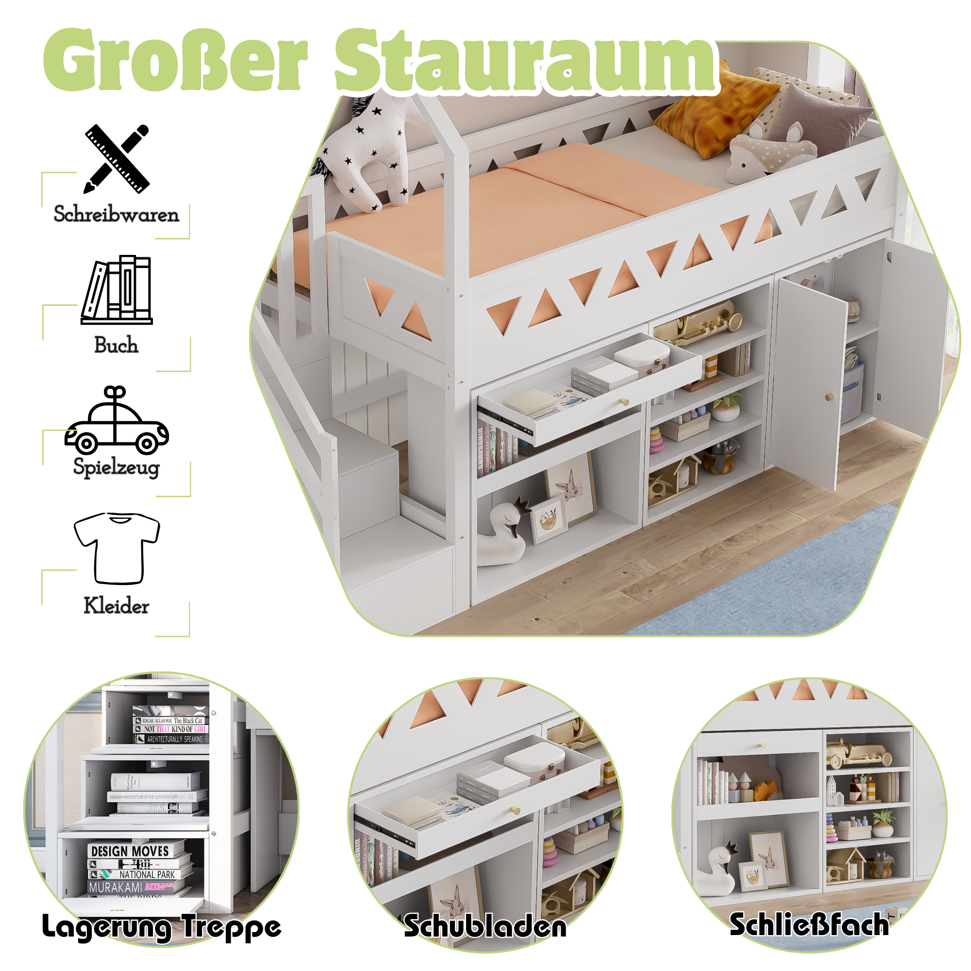 Logidon Kinderbed Wit 90x200 Met Glijbaan En Trap