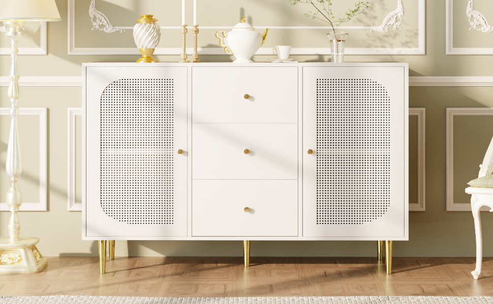 Logidon dressoir met rotan deuren wit 120 x 40 x 90 cm