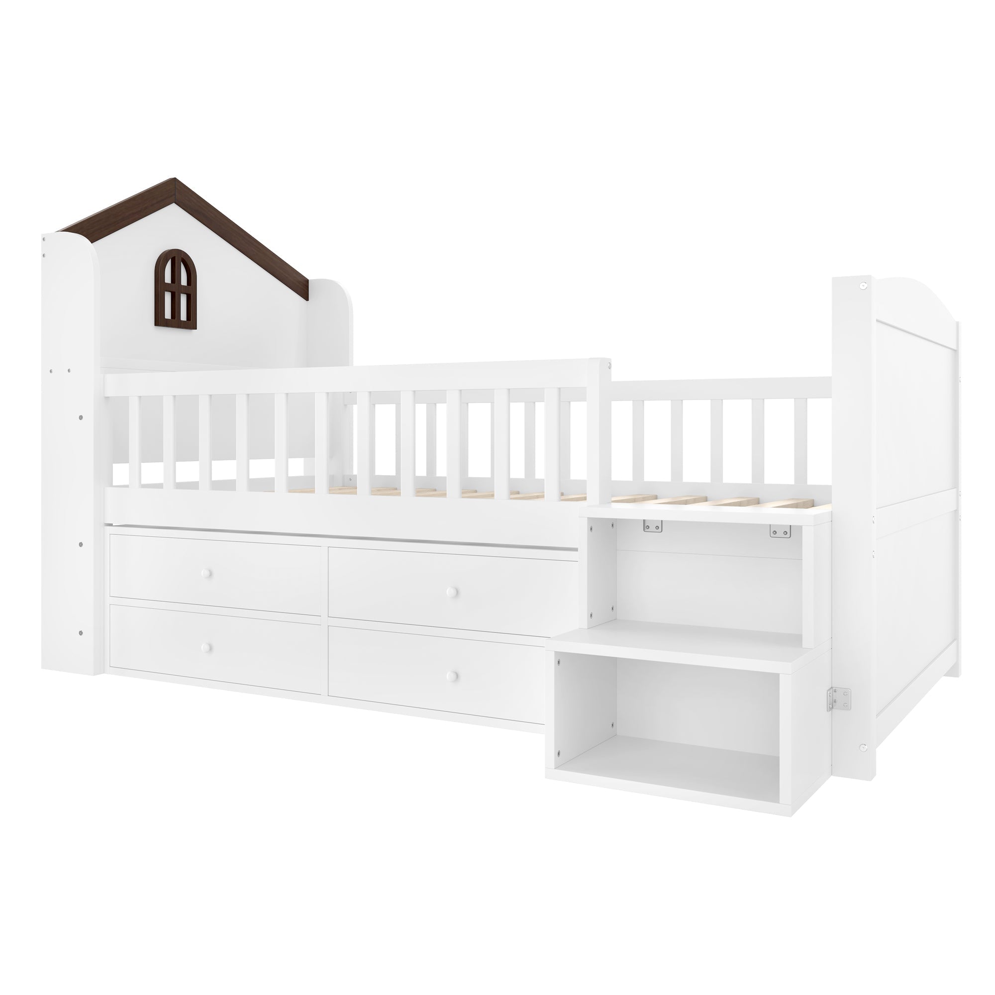 Logidon halfhoogsbed 90x200 wit met huisvorm en 4 lades
