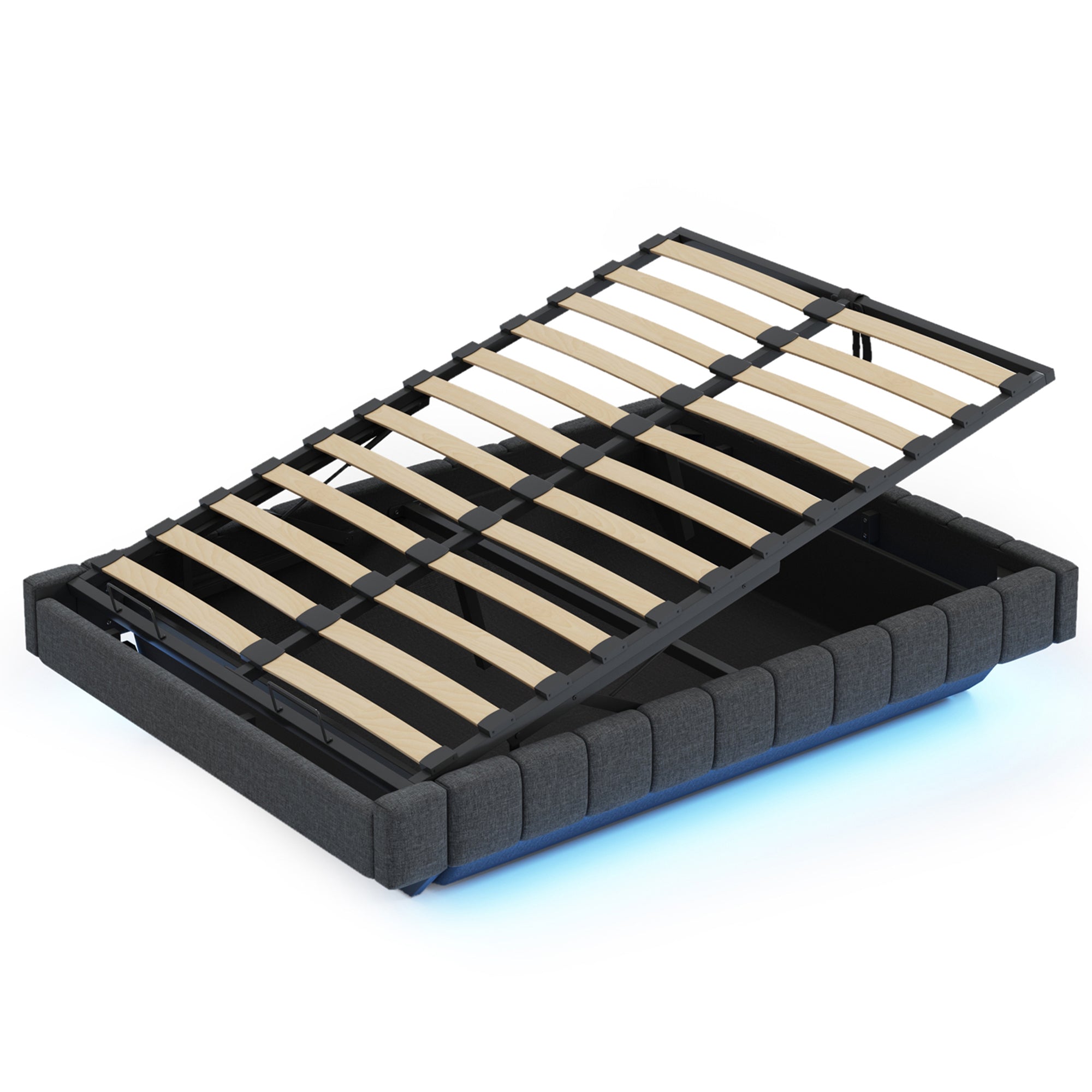 Logidon gestoffeerd bed 140x200 cm met opbergruimte LED licht linnengrijs