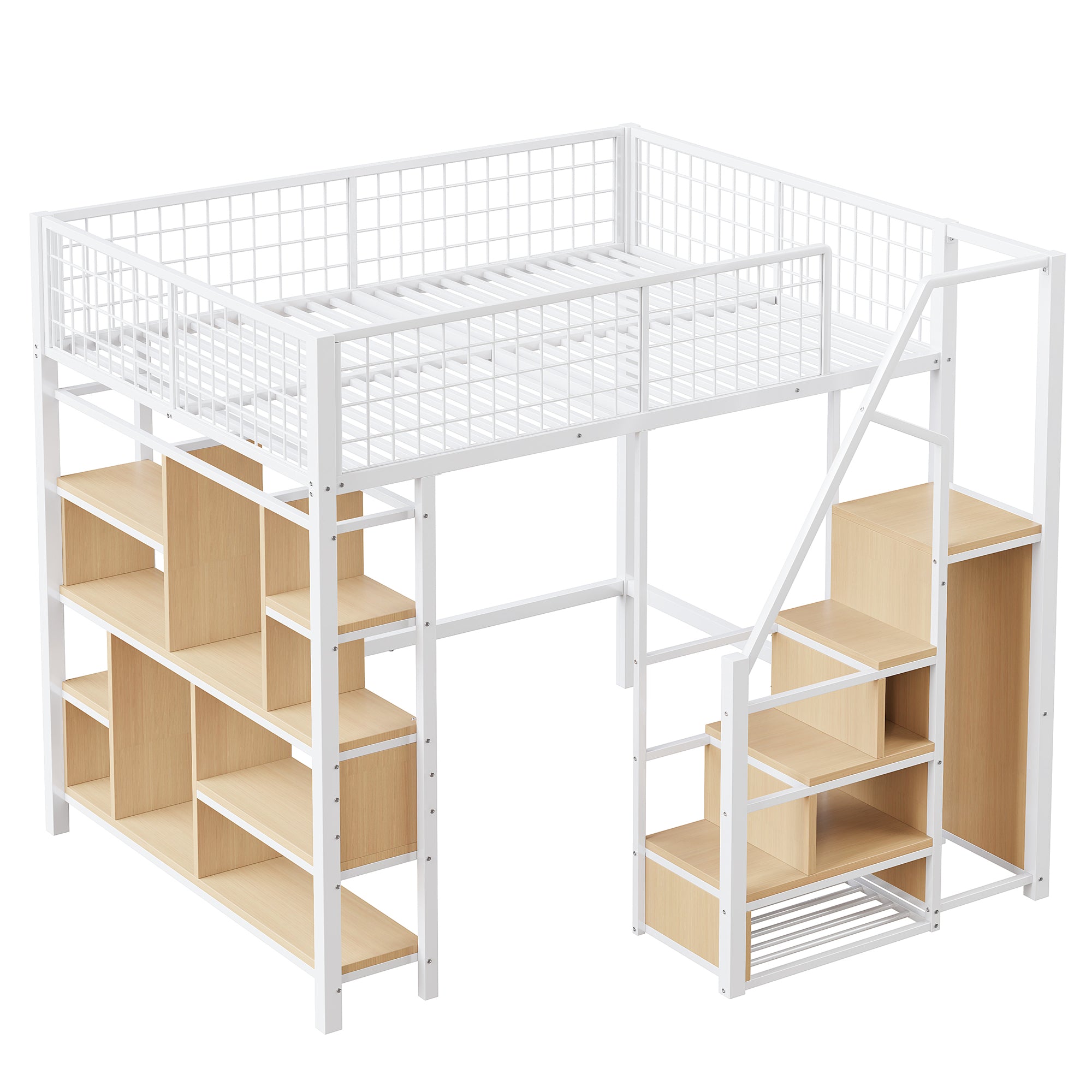 Logidon hoogslaper 140x200 cm metaal met opbergruimte trap wit