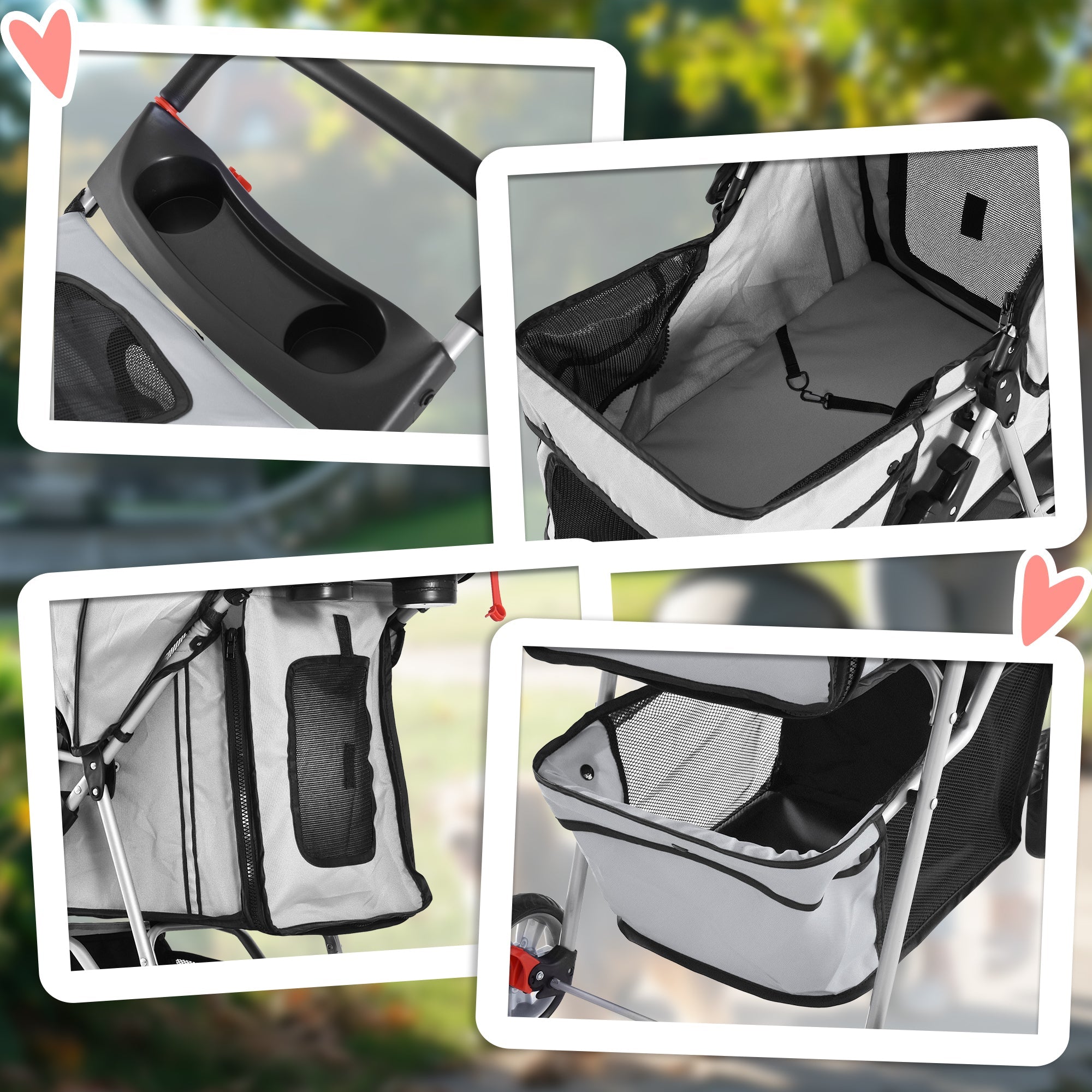 Logidon hondenbuggy grijs met opbergmand en bekerhouder