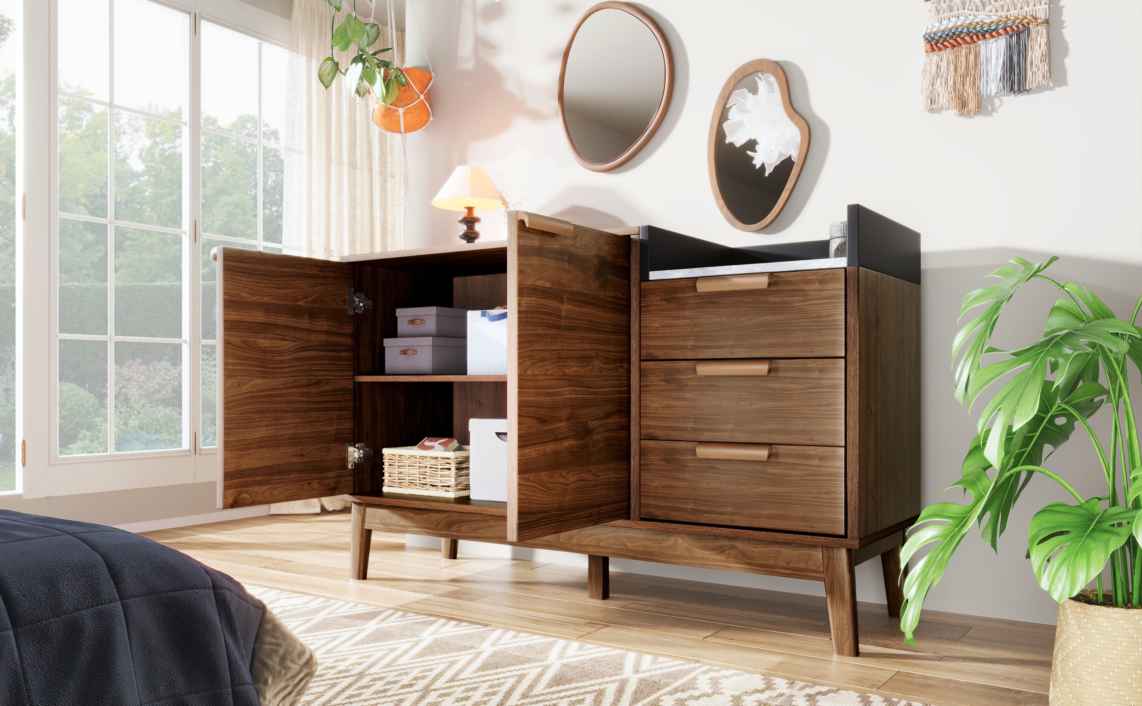 Logidon woonkamer ladekast eiken decor marmerlook blad 3 lades