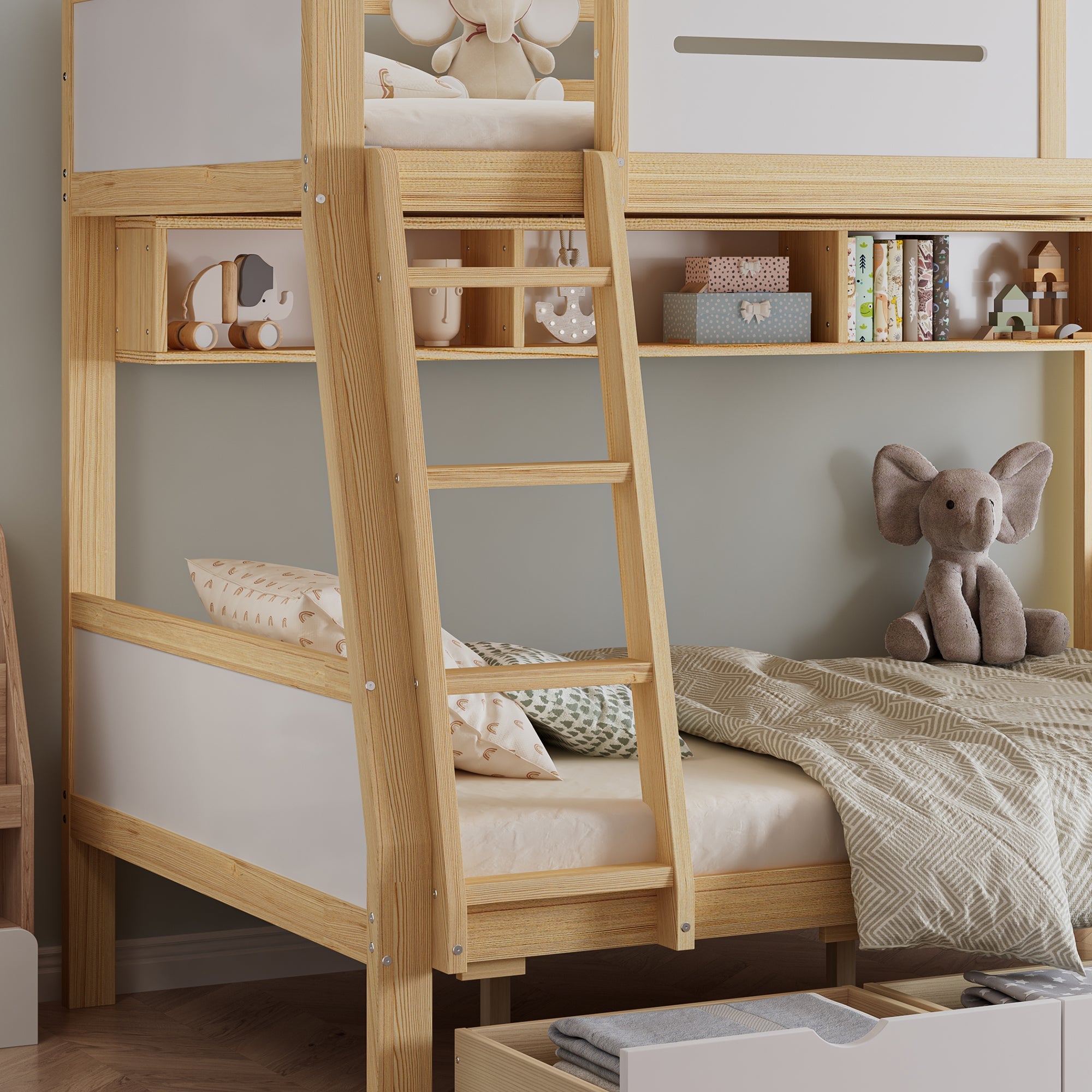 Logidon stapelbed met drie lades wit naturel 90x200 120x200