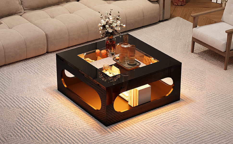 Logidon LED salontafel 70x70 cm vierkant zwart MDF glasblad