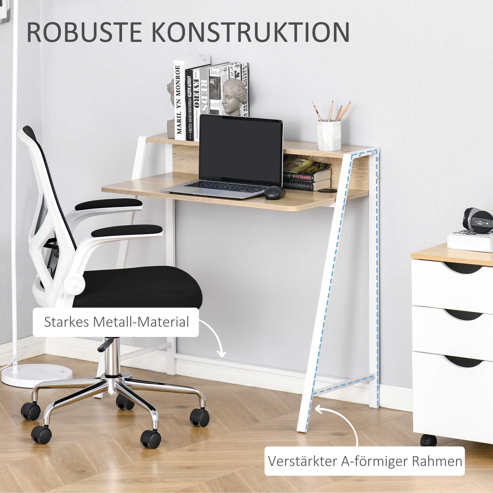 Logidon Bureau 84x45x85 cm Wit Eiken Modern Computerbureau Kabeldoorgang