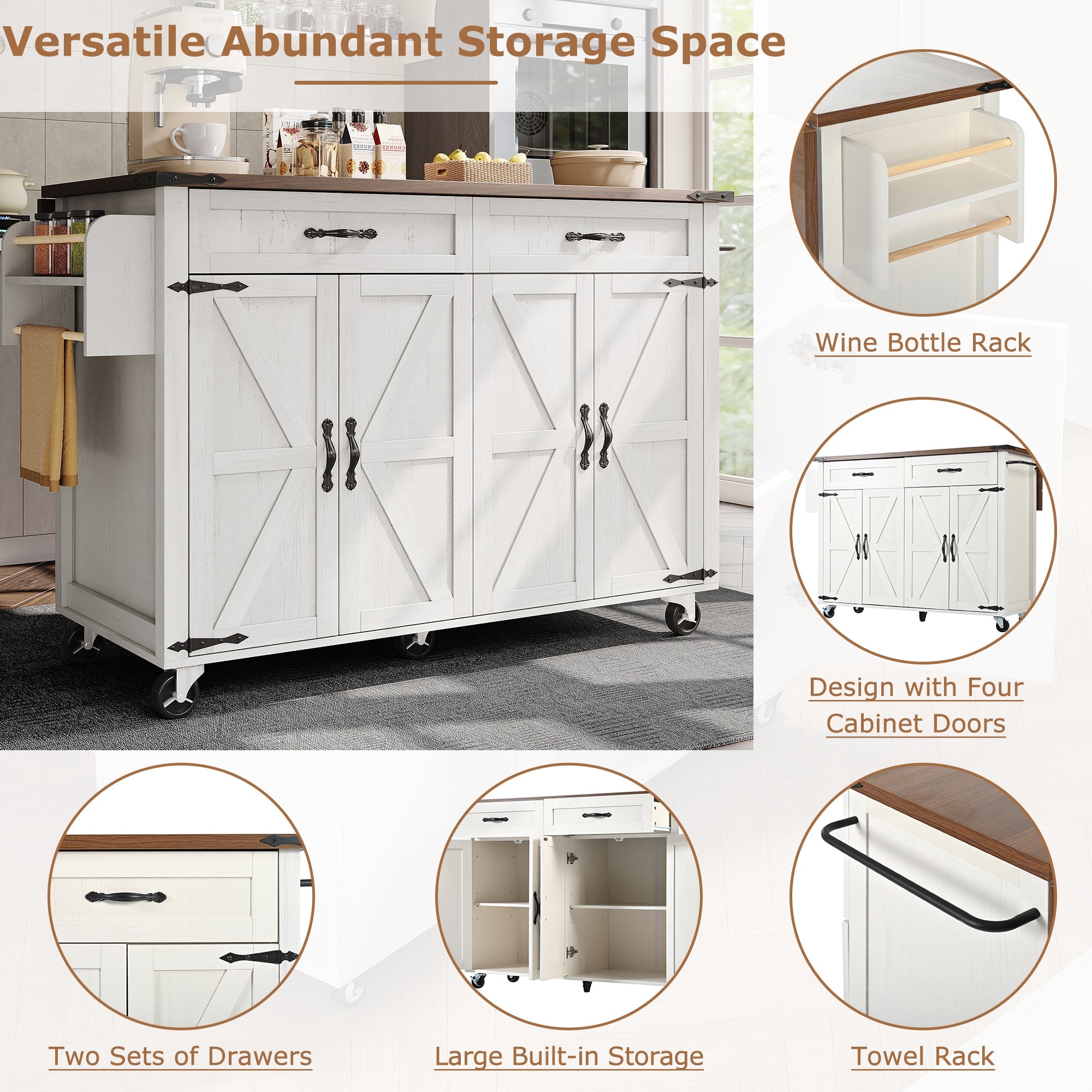 Logidon Kitchen Island With Extendable Worksheet Beige On Wheels