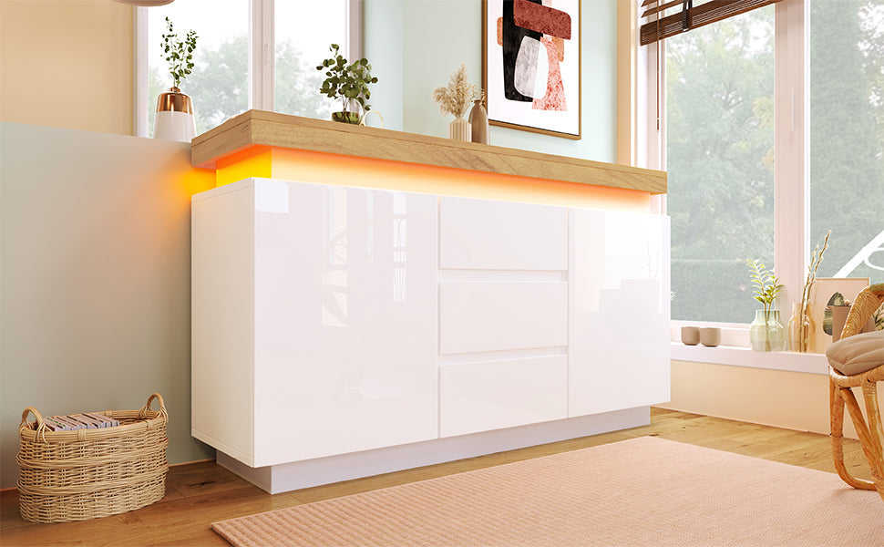 Logidon Wit Dressoir Met LED Verlichting 2 Deurs 3 Lades