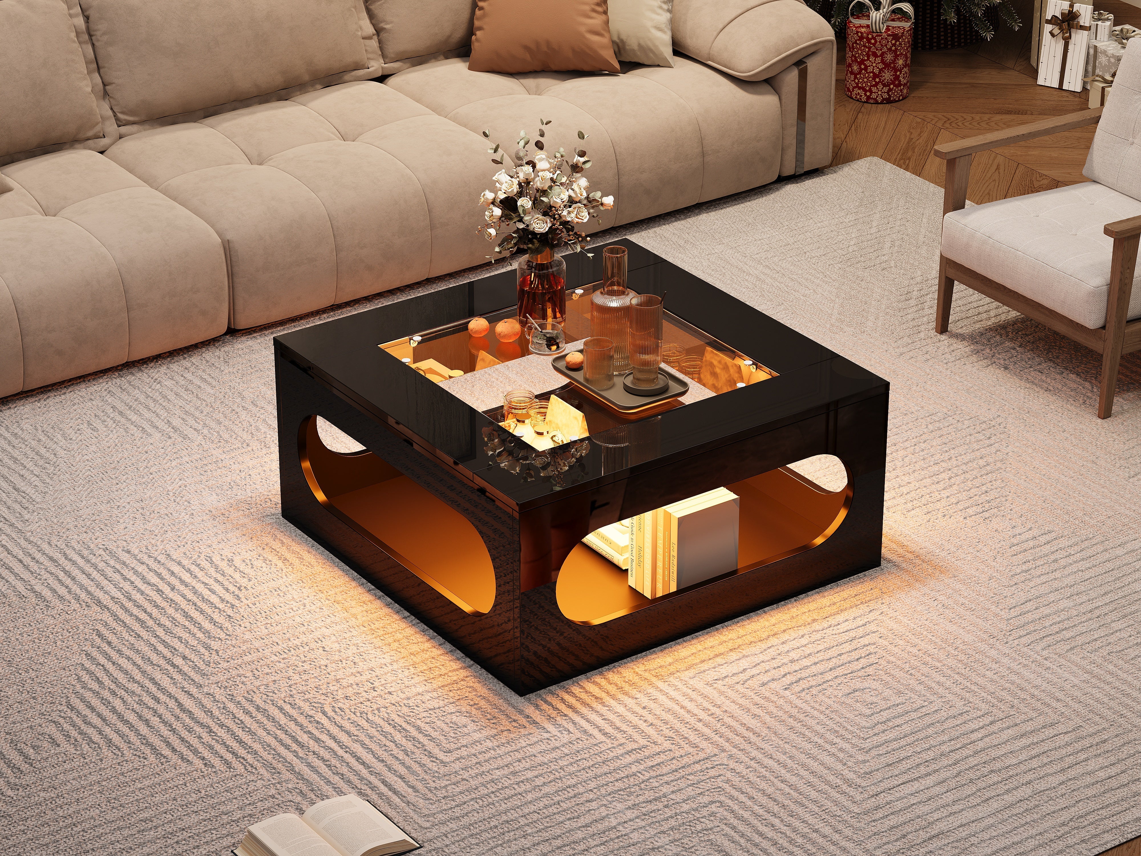 Logidon LED salontafel 70x70 cm vierkant zwart MDF glasblad