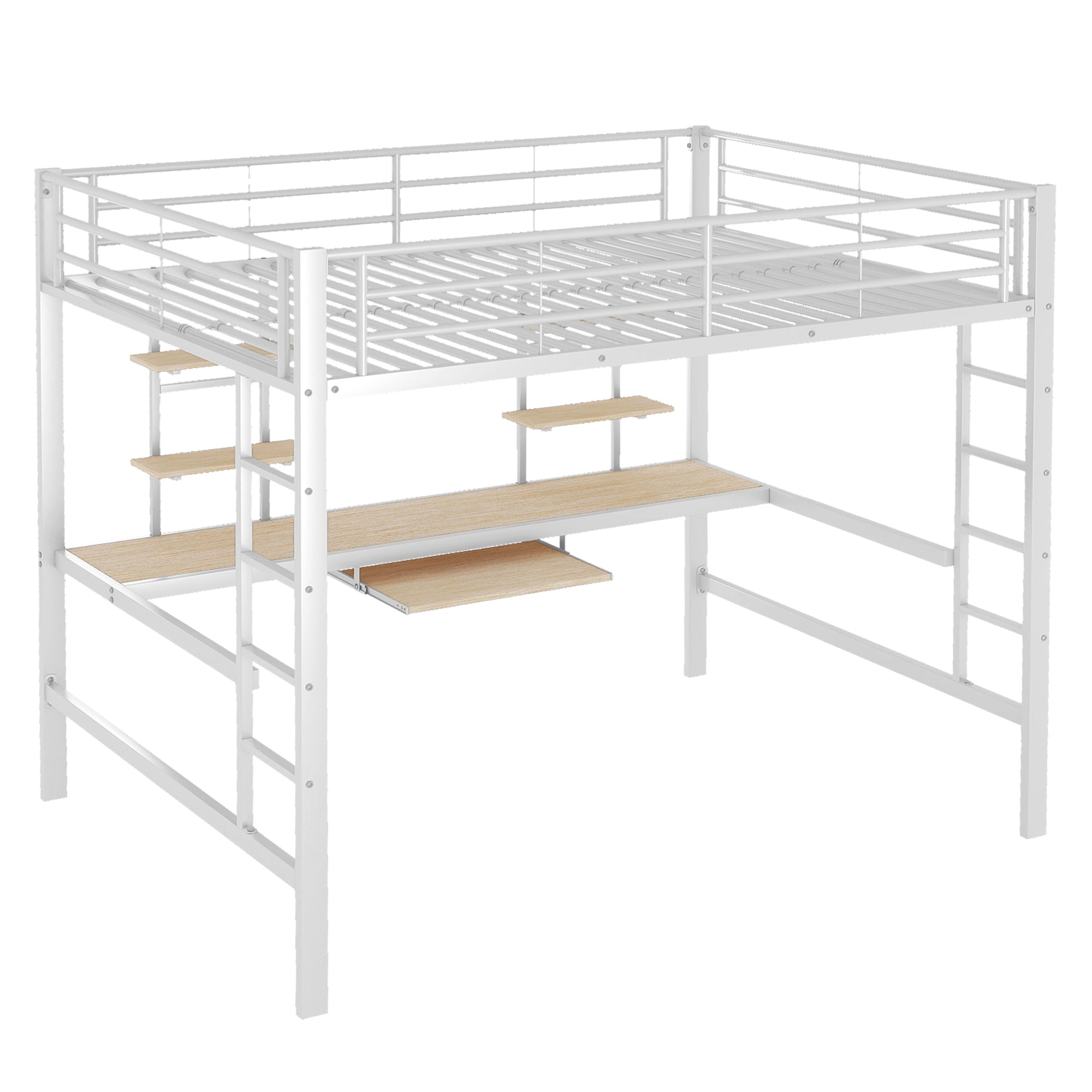 Logidon hoogslaper 140x200 cm metalen bed met bureau en plank wit
