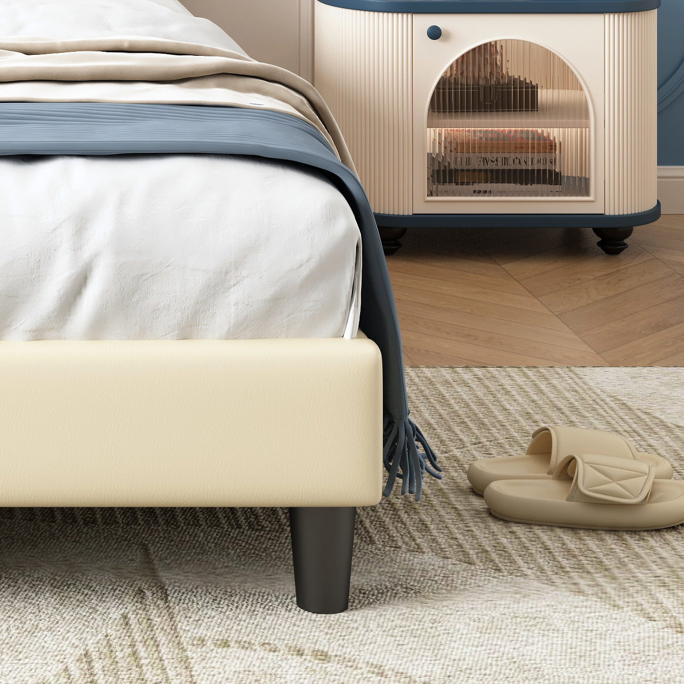 Logidon gestoffeerd bed 90x200 kinderbed wit blauw met zachte beschermranden
