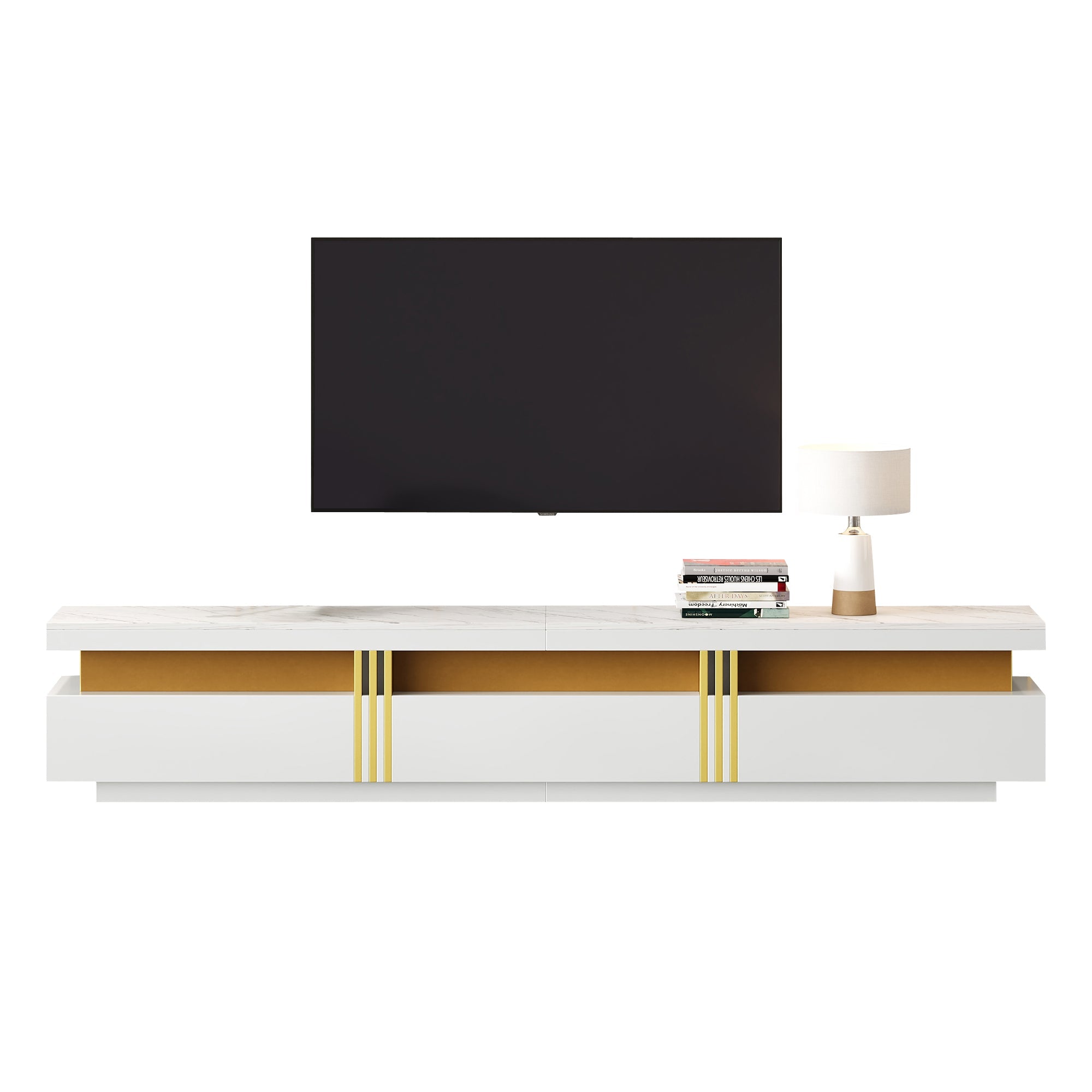 Logidon TV-meubel 200 cm marmerlook drie lades kabelmanagement