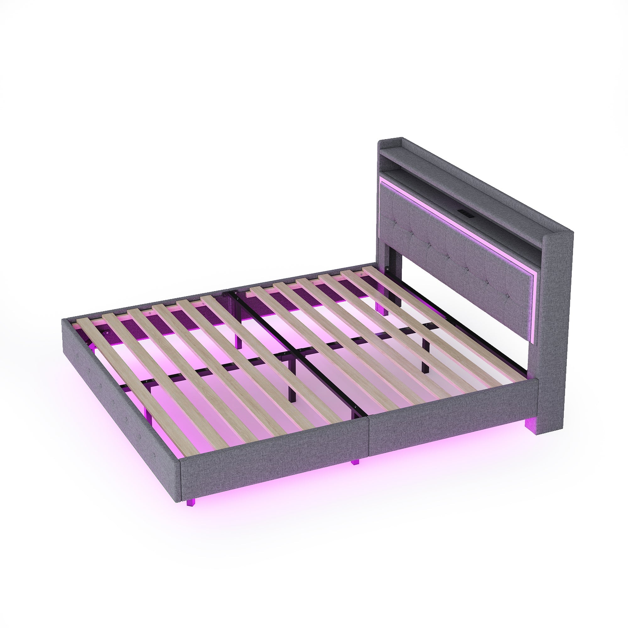 Logidon gestoffeerd bed 160x200 met USB-oplaadfunctie en LED lichtgrijs