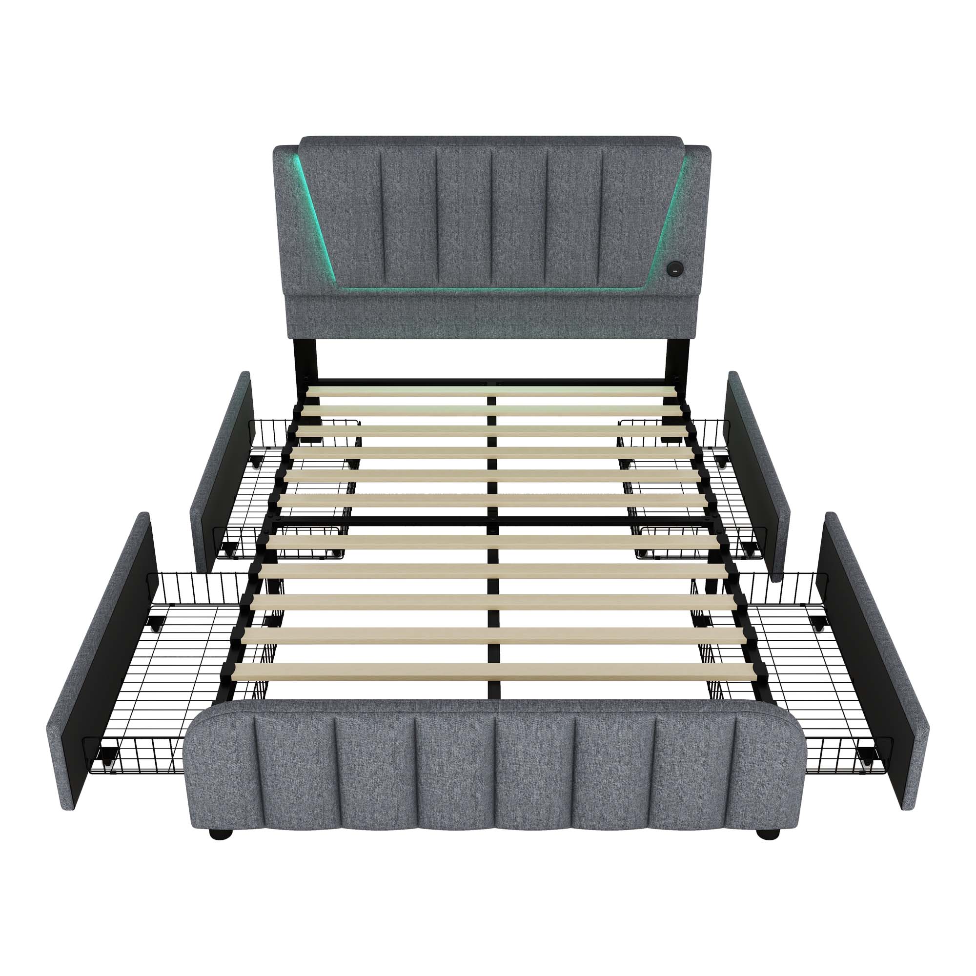 Logidon gestoffeerd bed 140x200 grijs met lattenbodem vier laden