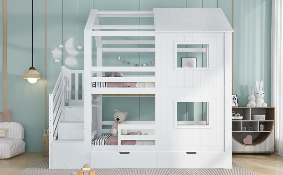 Logidon stapelbed kinderbed 90x200 wit met trapkast