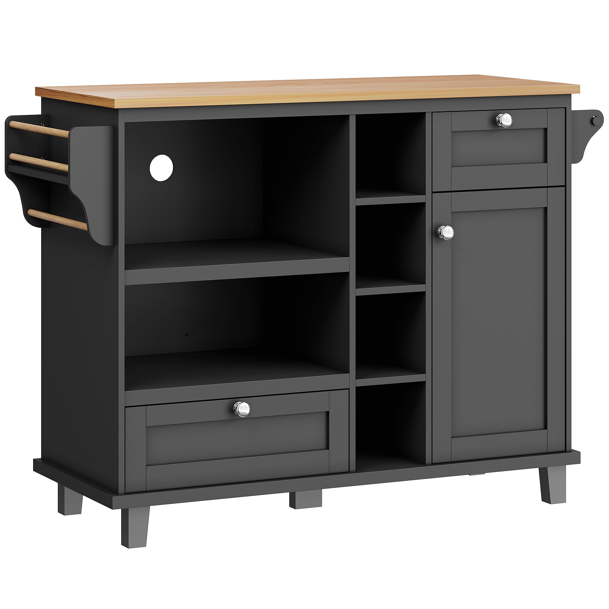 Logidon dining room trolley black with wooden top, drawers and cupboards