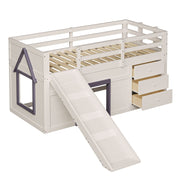 Logidon crème hoogslaper 90x200 met glijbaan, 3 lades, 2 deuren