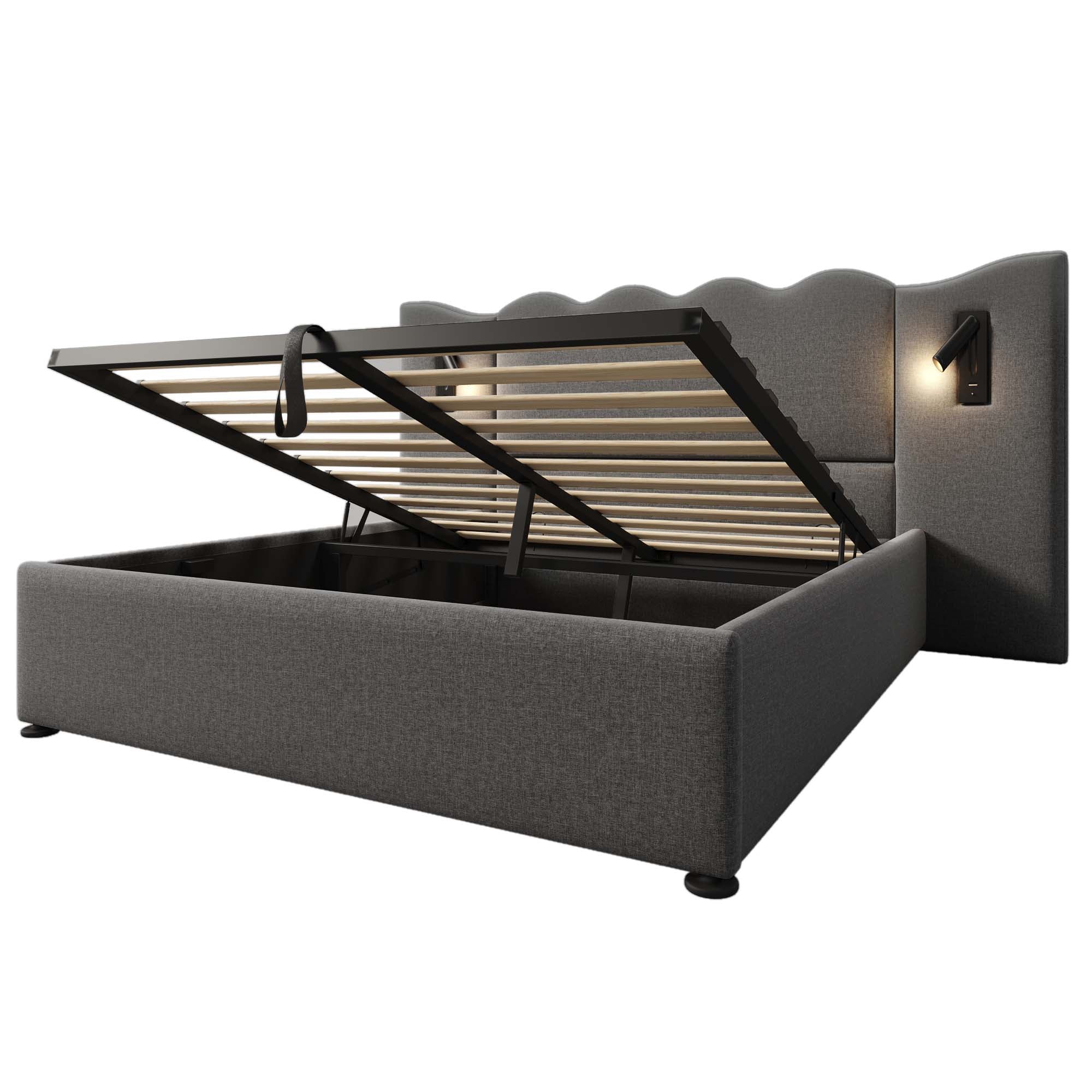 Logidon gestoffeerd bed 160x200 grijs linnen met USB Type C oplaadfunctie