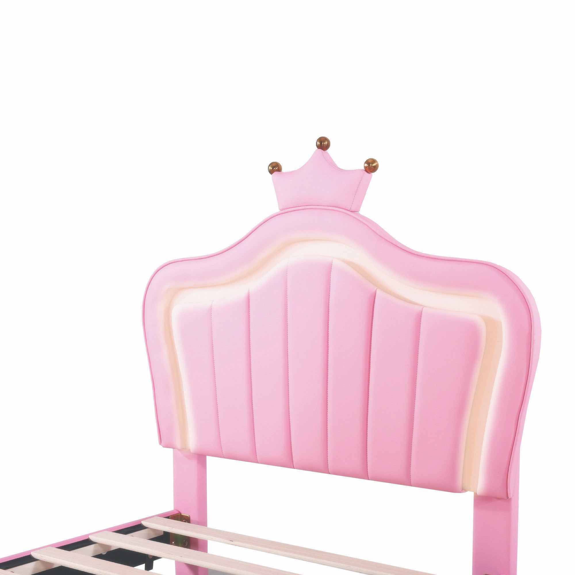 Logidon kinderbed roze 90x200 gestoffeerd bed met LED verlichting