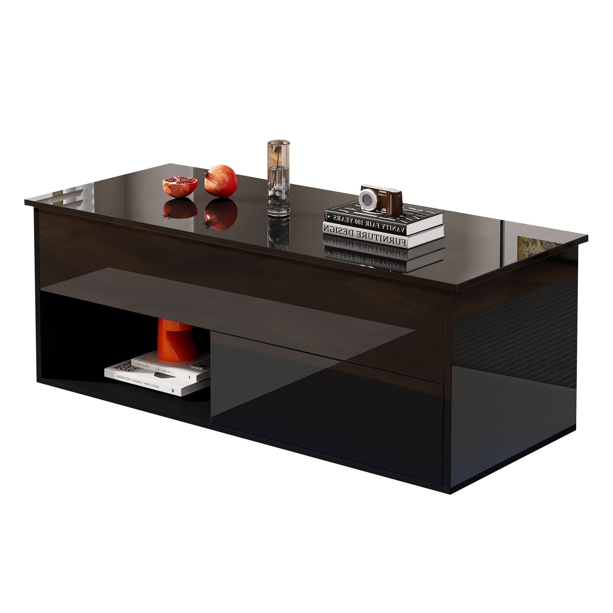 Logidon hoogglans salontafel 100x50x55 cm zwart LED-verlichting