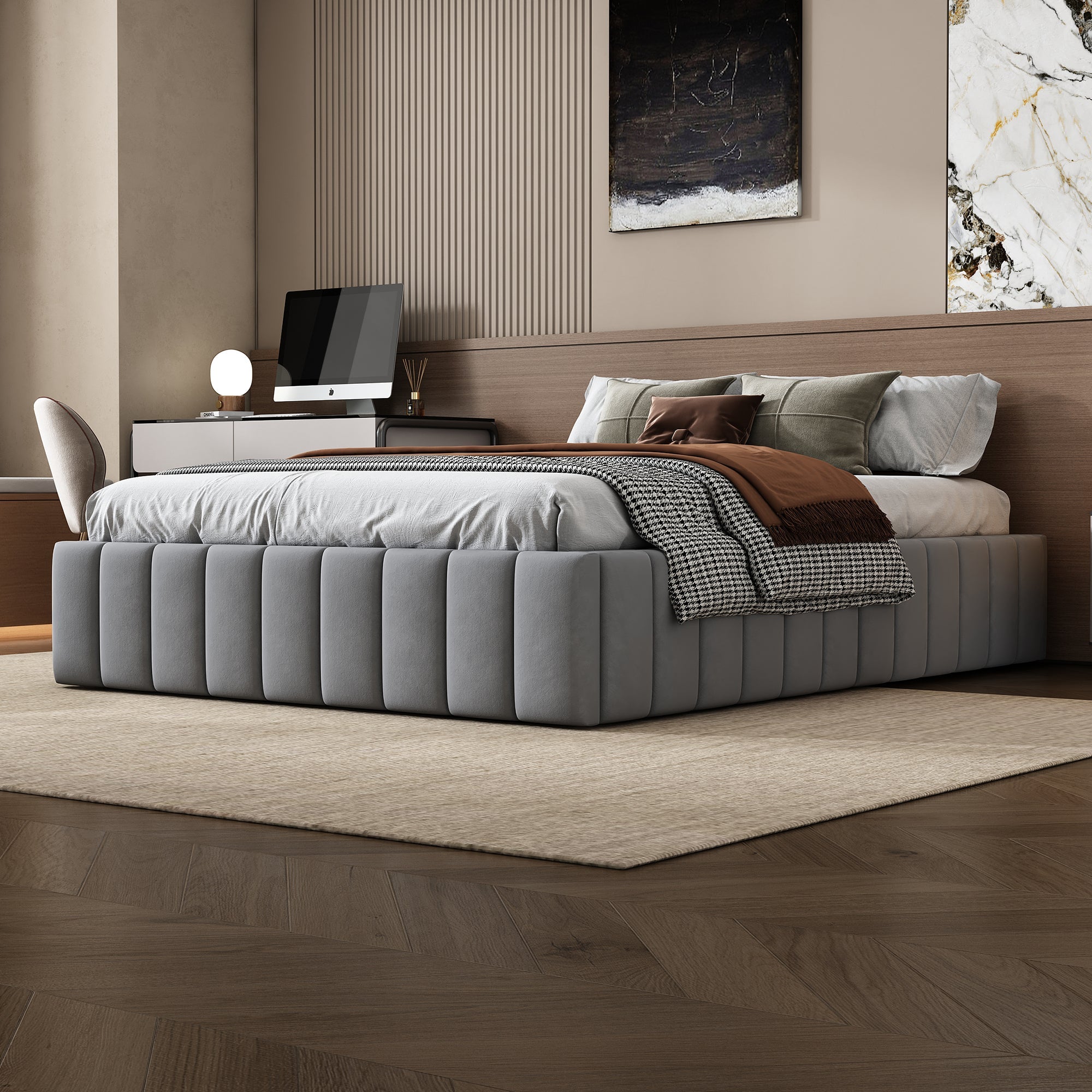 Logidon gestoffeerd bed 140 x 200 cm grijs met lattenbodem designbed