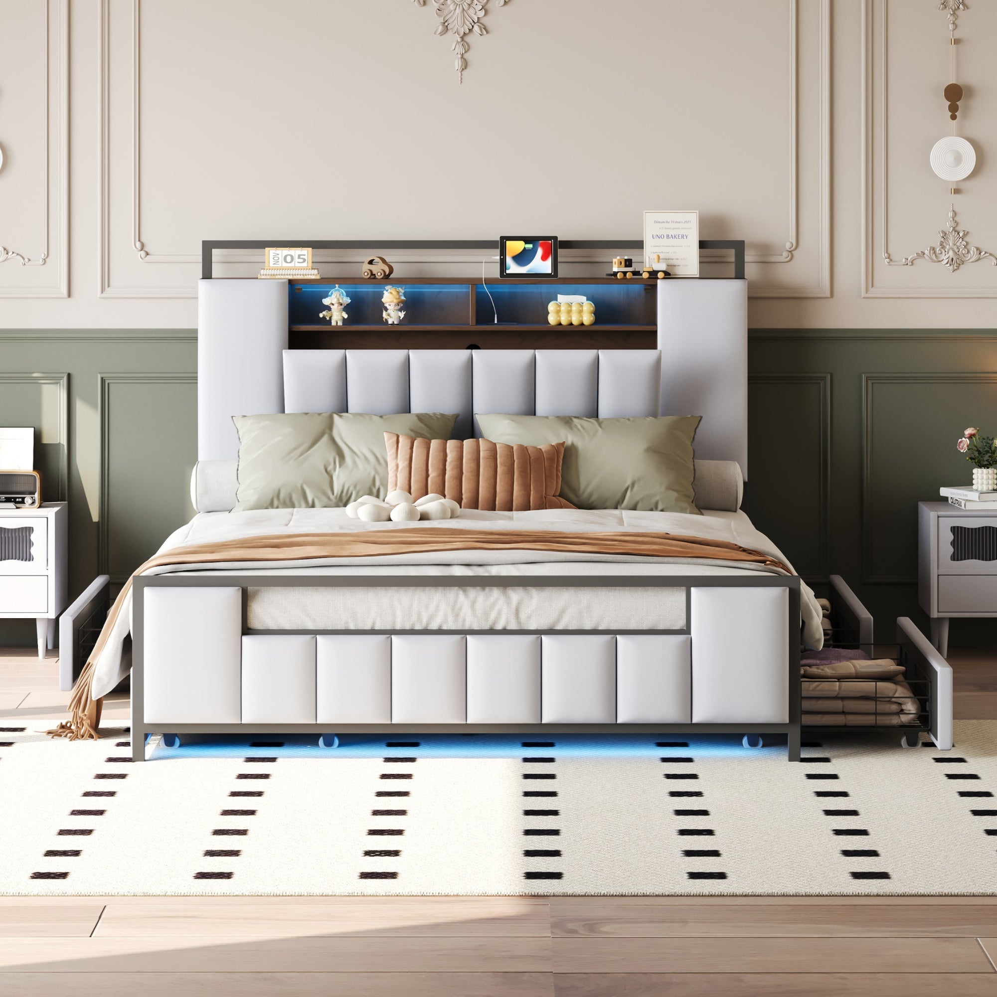 Logidon gestoffeerd bed 160x200 cm beige kunstleer met LED en USB