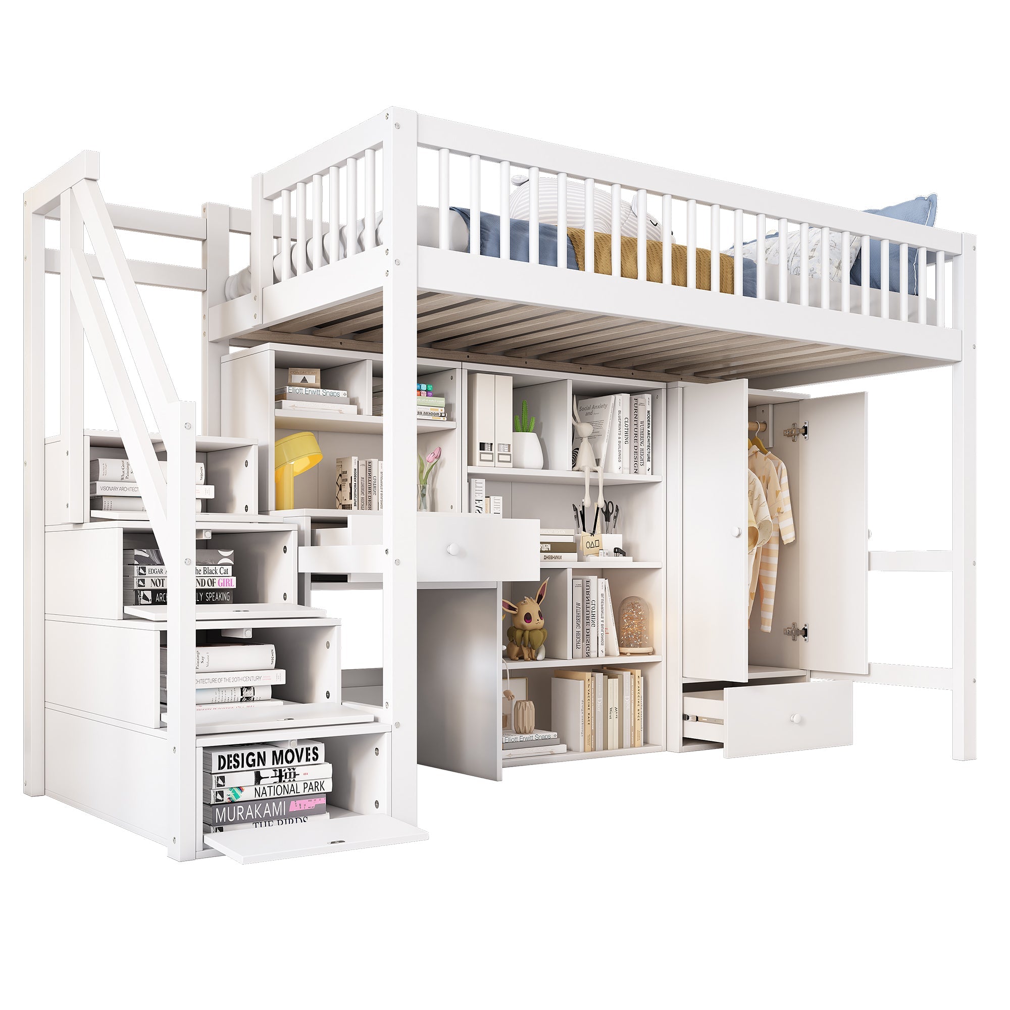 Logidon Kinderbed Loft Met Bureau Opbergruimte 90x200 Wit