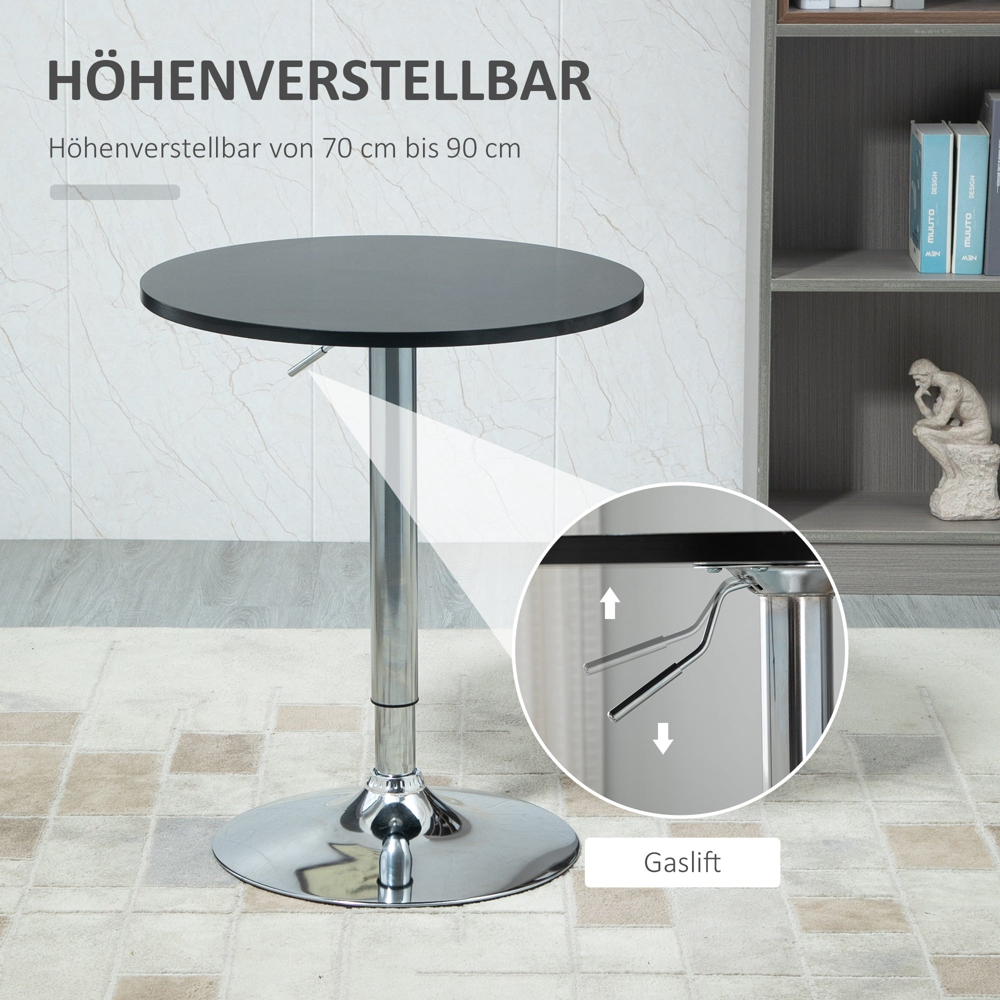 Logidon Ronde Bartafel In Hoogte Verstelbaar Draaitafel Zwart Ø61 cm