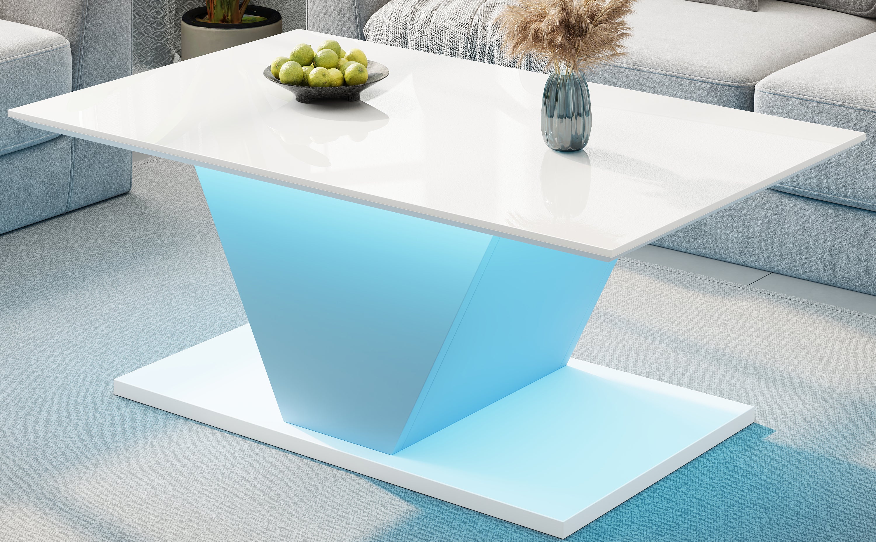 Logidon V-vorm salontafel wit hoogglans LED verlichting 100x50x46 cm