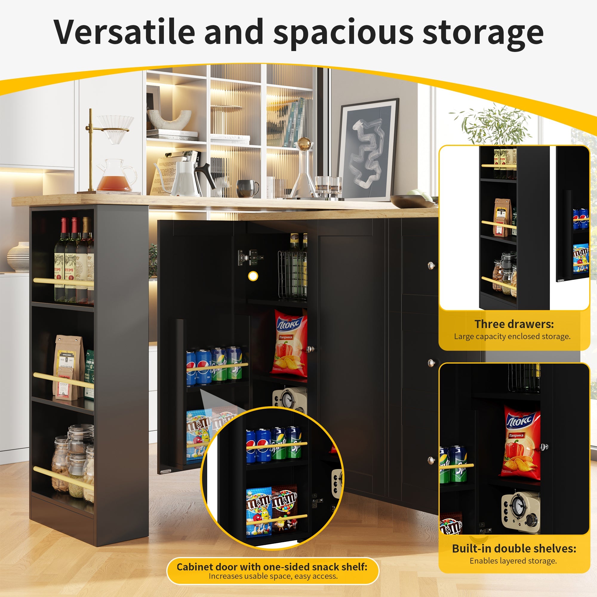 Logidon 360 graden draaibare eettafel zwart 138-209x39x104 met wielen