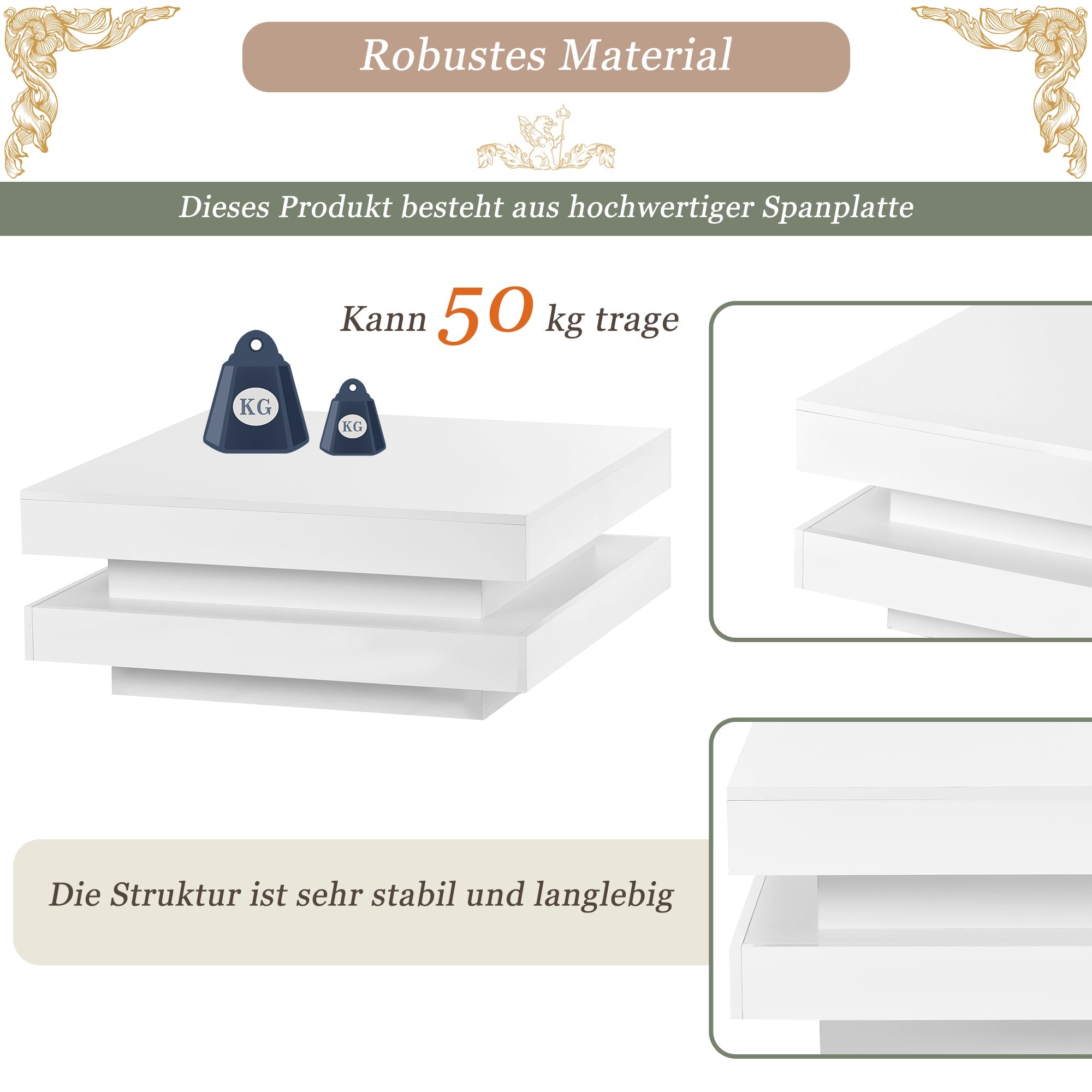 Logidon witte hoogglans salontafel 70x70x36 cm met draaiplaat en 16-kleuren LED