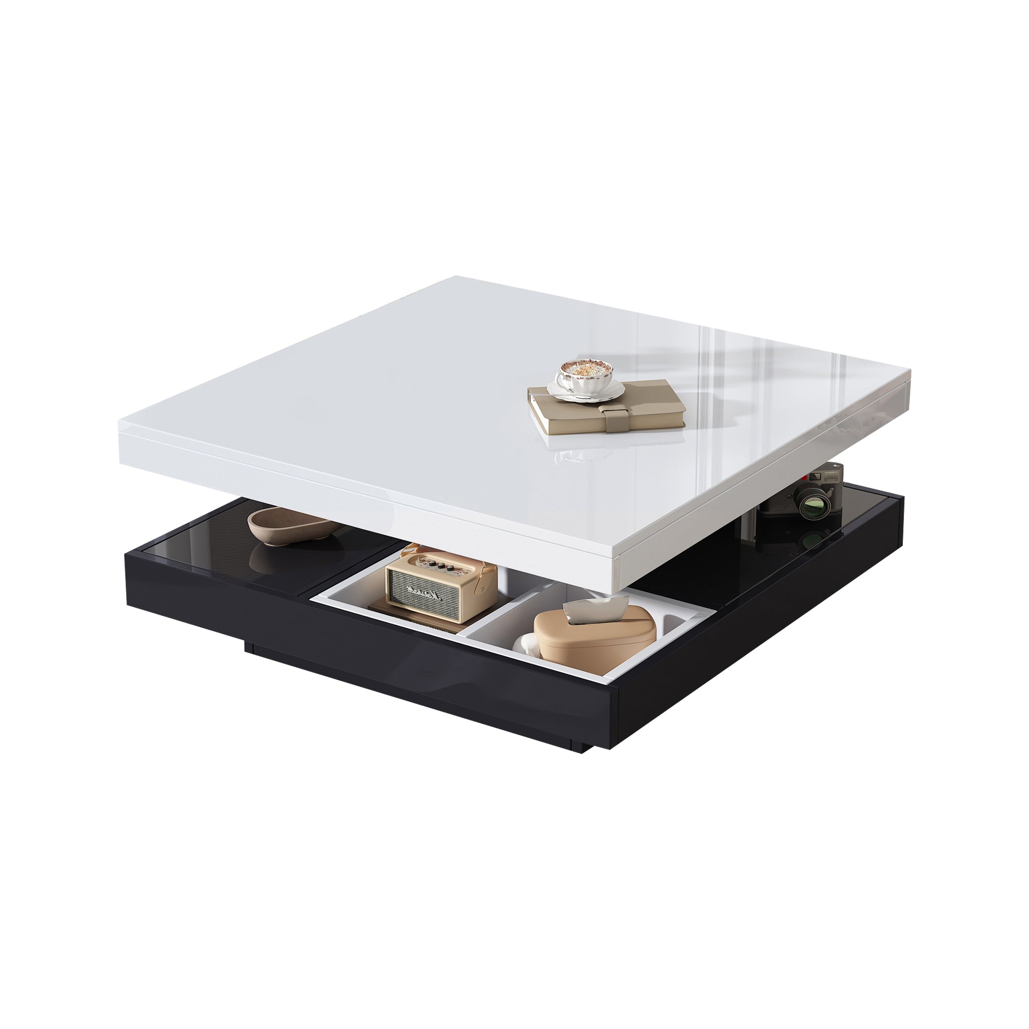 Logidon Draaibare Salontafel Wit Blad Zwart Onderstel 70x70x36