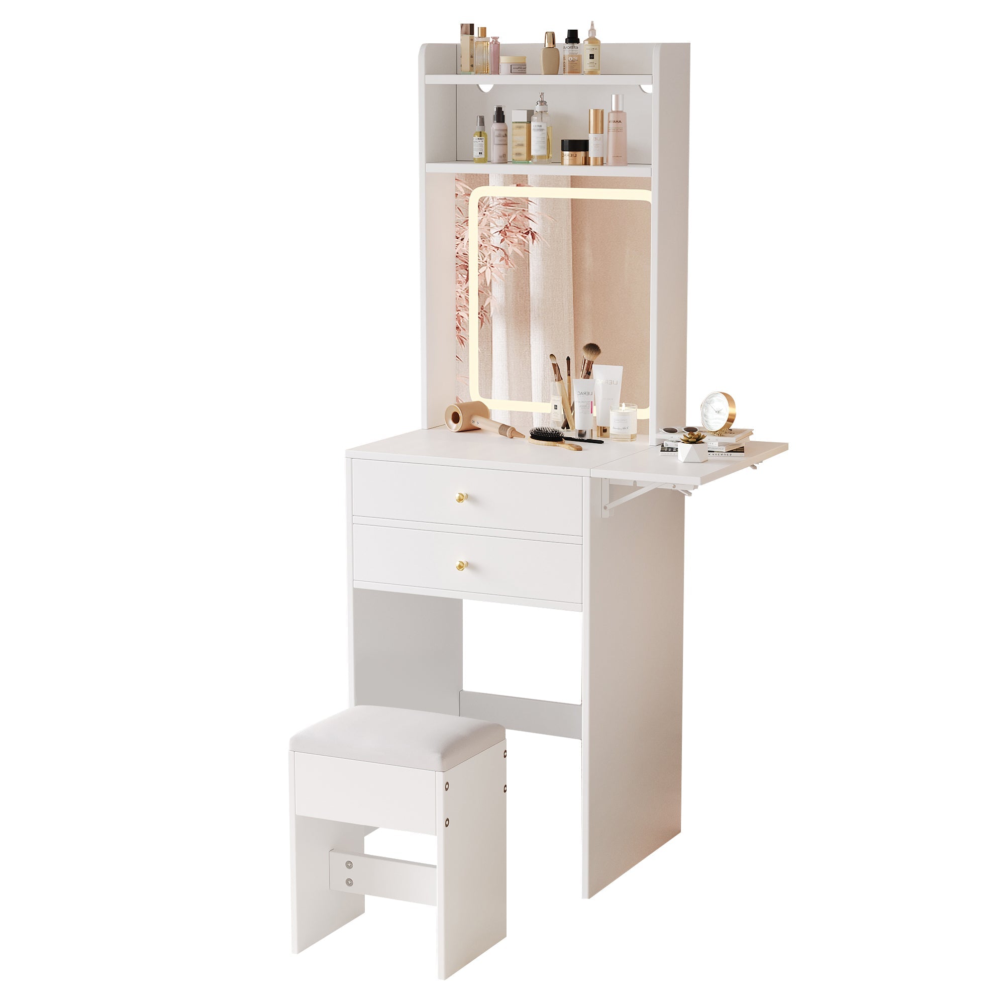Logidon Kaptafel Verstelbaar LED-verlichting Wit 75×156×45 cm