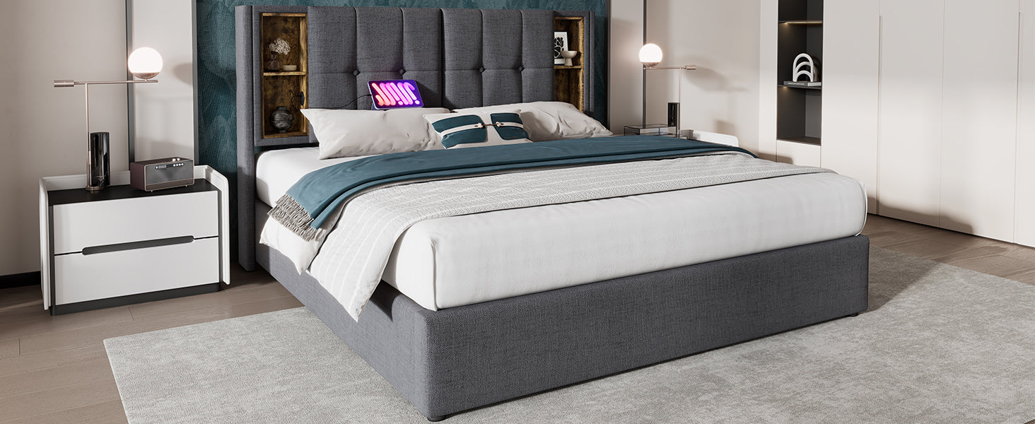 Logidon tweepersoonsbed 160x200 cm met draadloos opladen USB C gestoffeerd bed