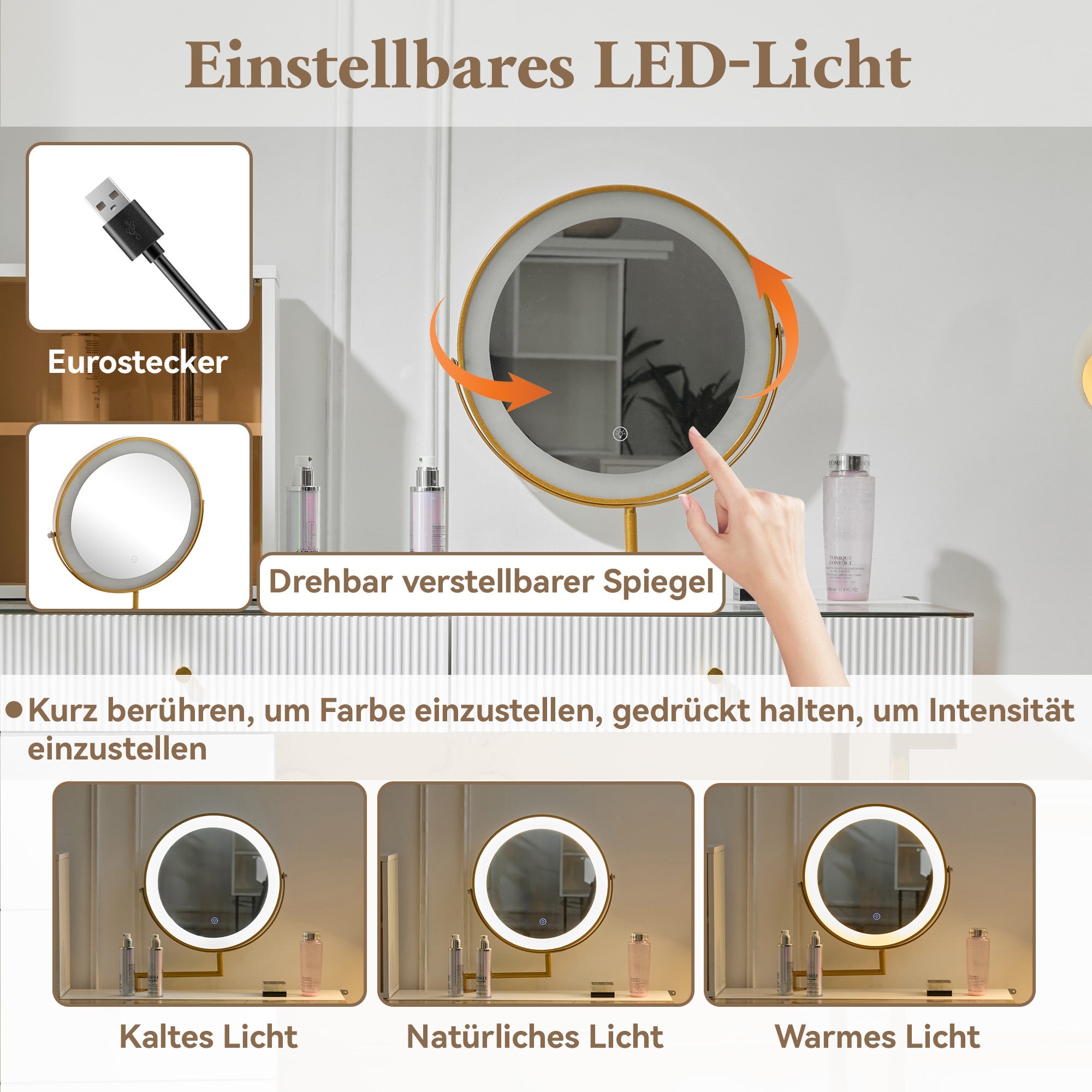 Logidon Kaptafelset met LED-spiegelglasblad Wit 120x45x115