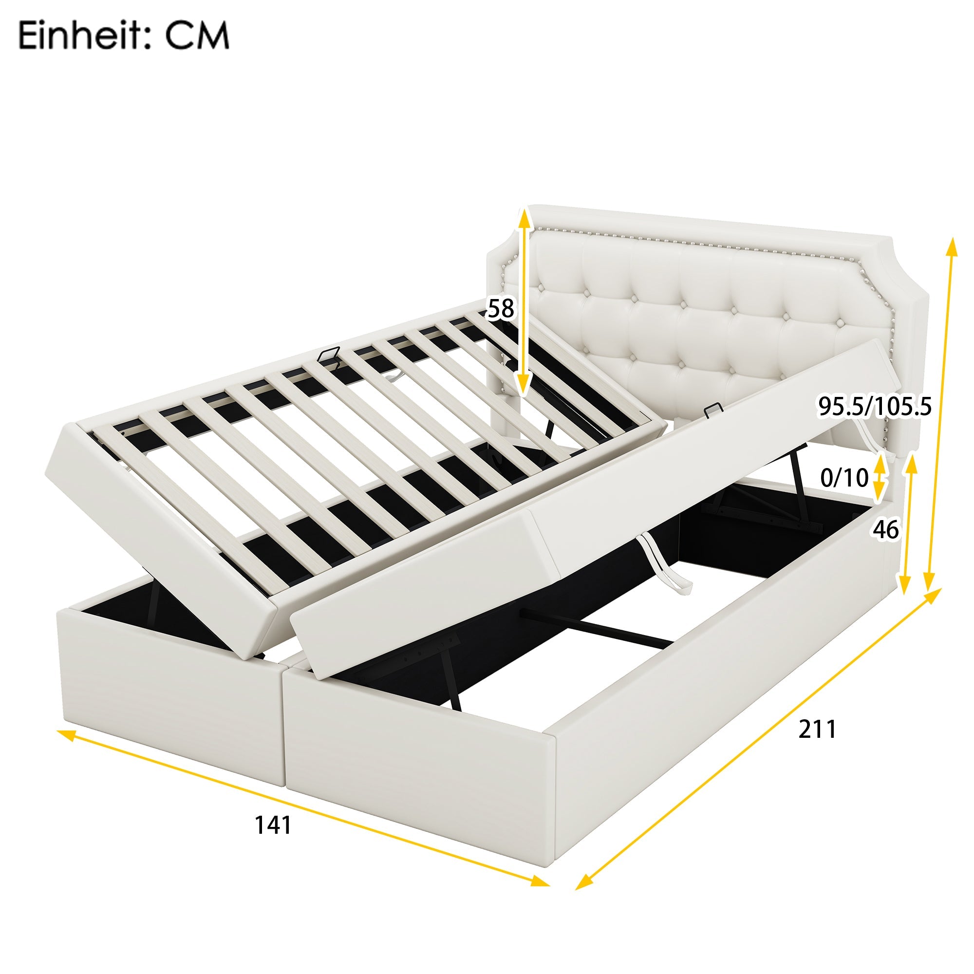 Logidon gestoffeerd bed 140x200 cm wit met aan beide zijden opening voor opbergruimte