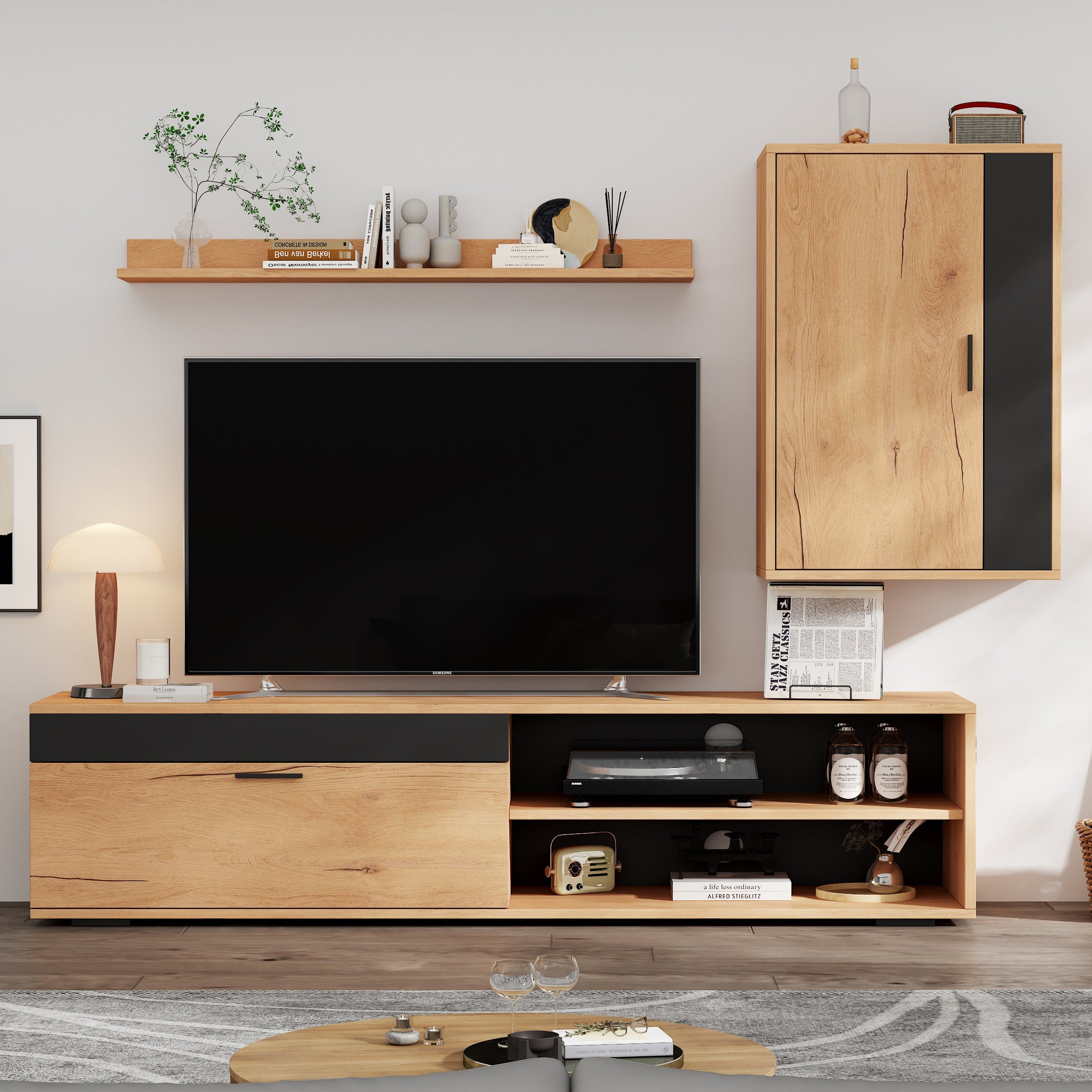 Logidon TV wandmeubelset 140 cm driedelig hout zwart