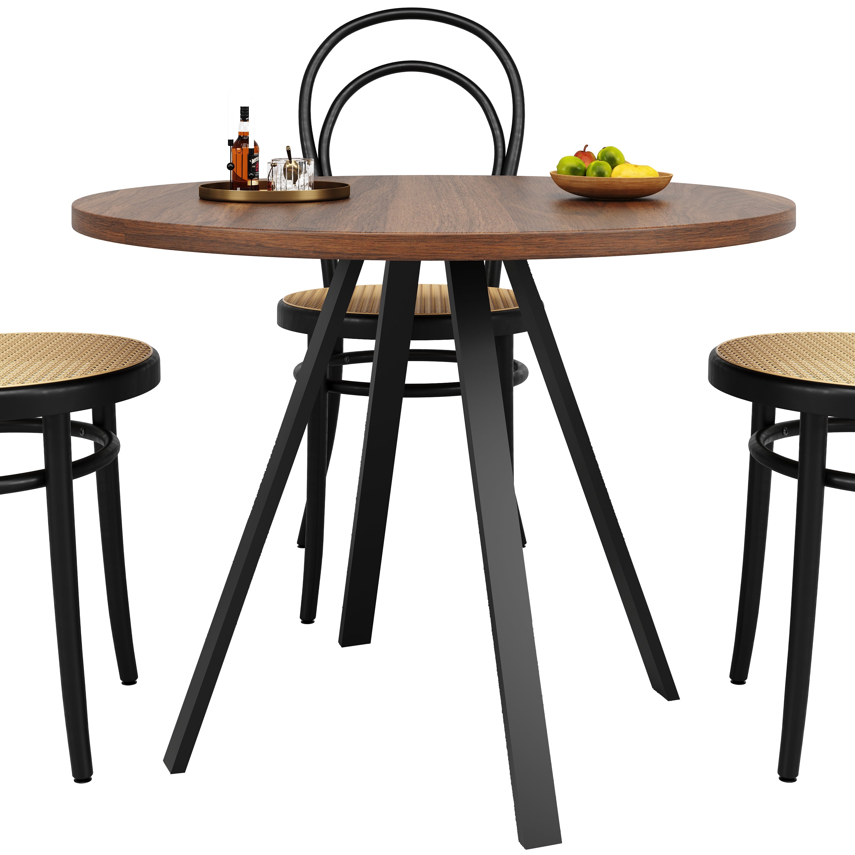 Logidon Ronde Eettafel Diameter 80 cm Walnoot Zwarte Poten