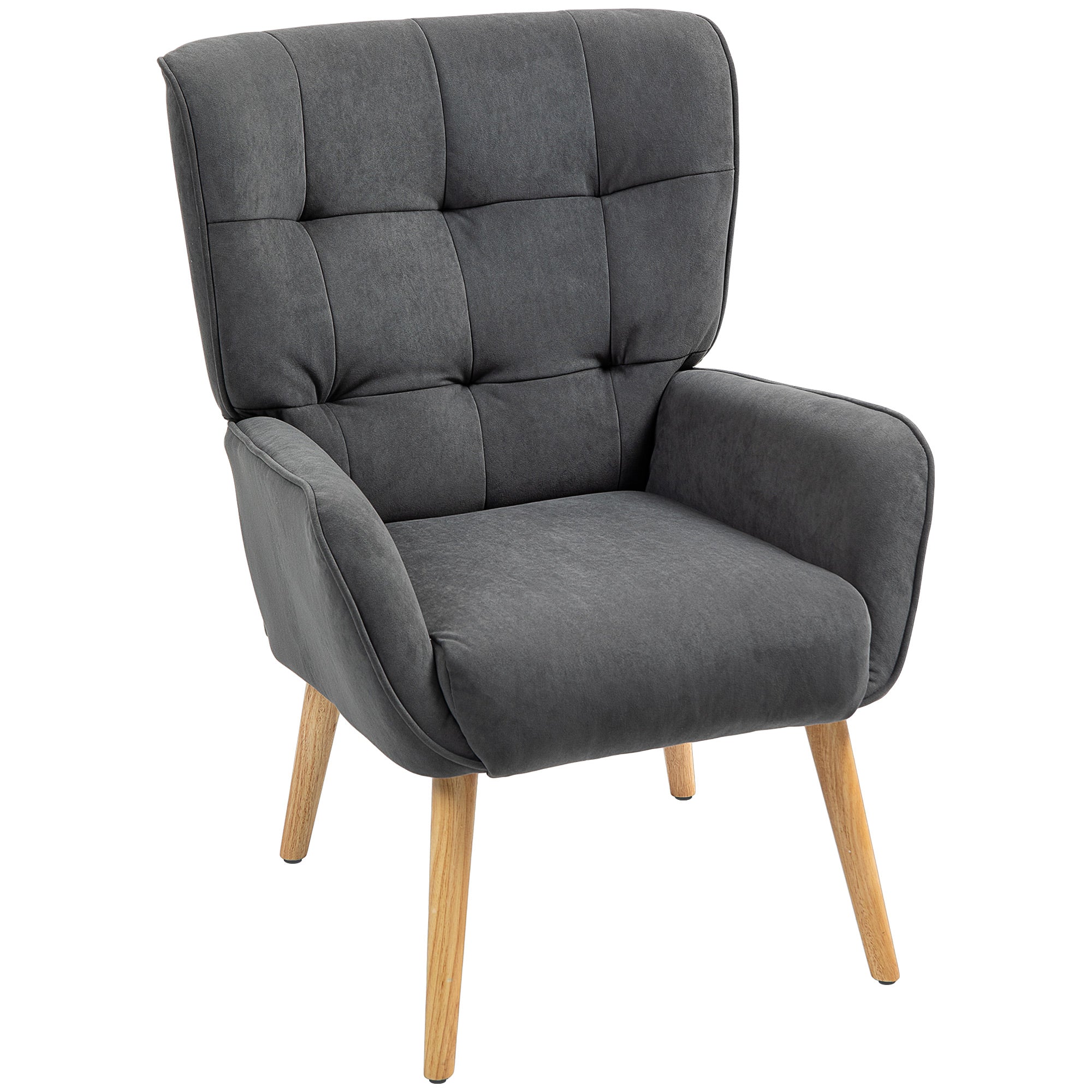 Logidon Velvet Look Relaxstoel Grijs Met Houten Poten Hoge Rug