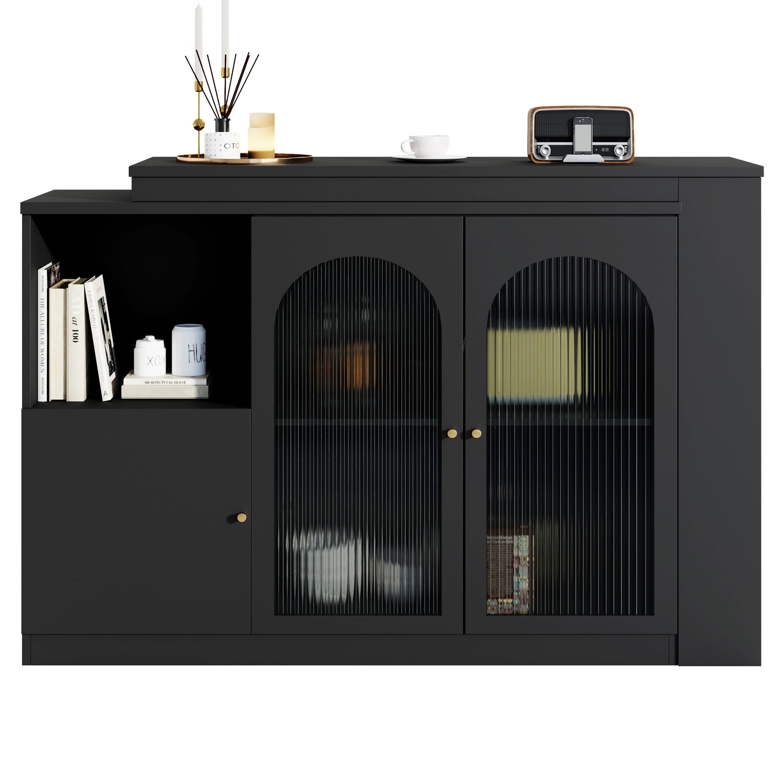 Logidon 360° Rotating Bar Table Black 120x40x97 cm Glass Doors