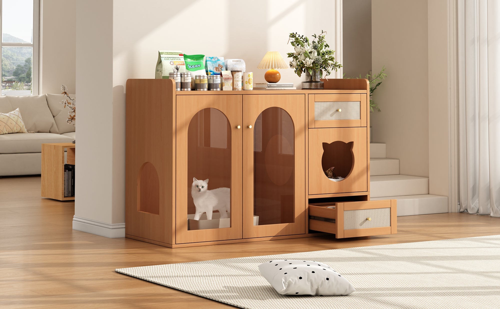 Logidon kattenhuis zijkastje walnoot 120x45x83 cm
