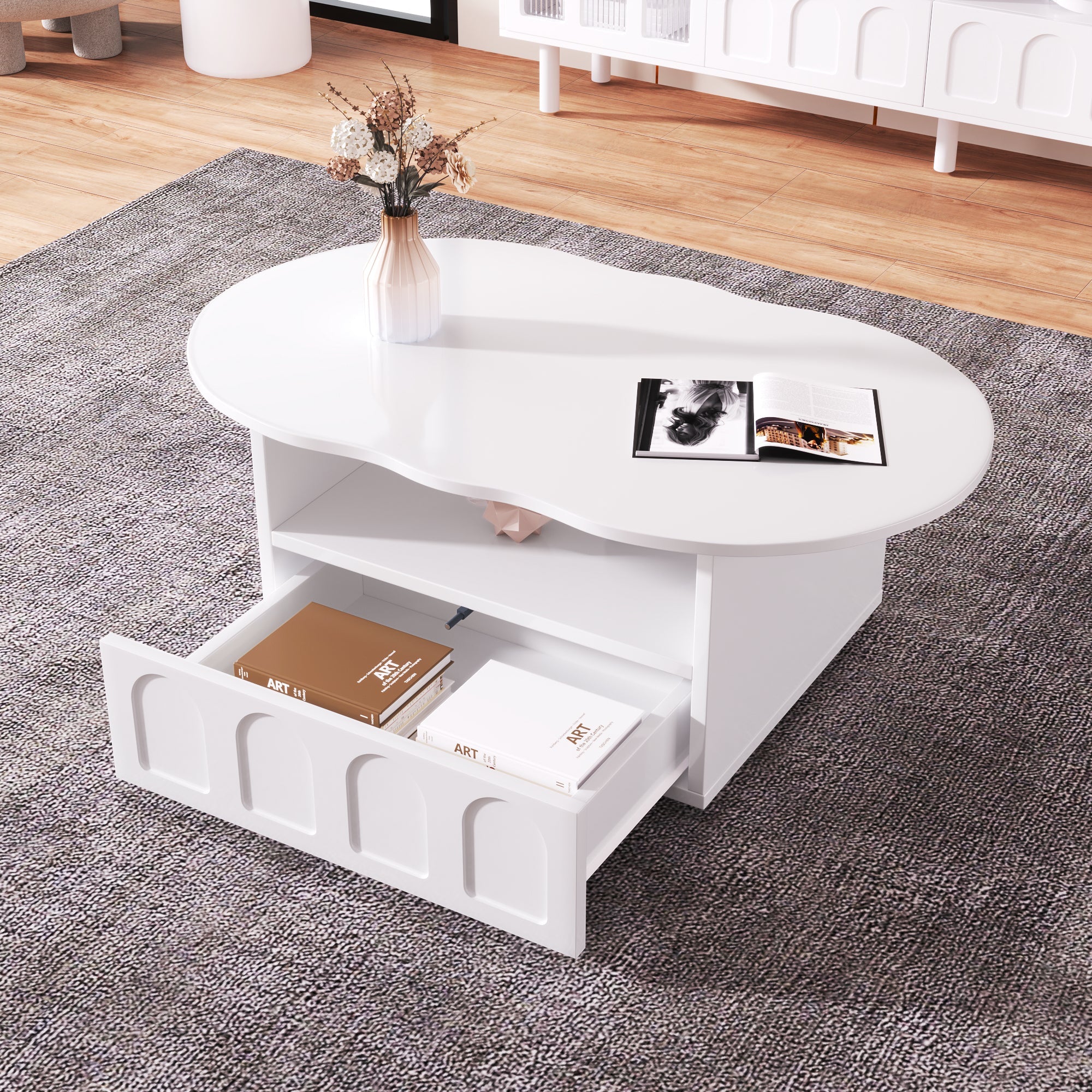 Logidon wolkvormige salontafel wit met lades en plank