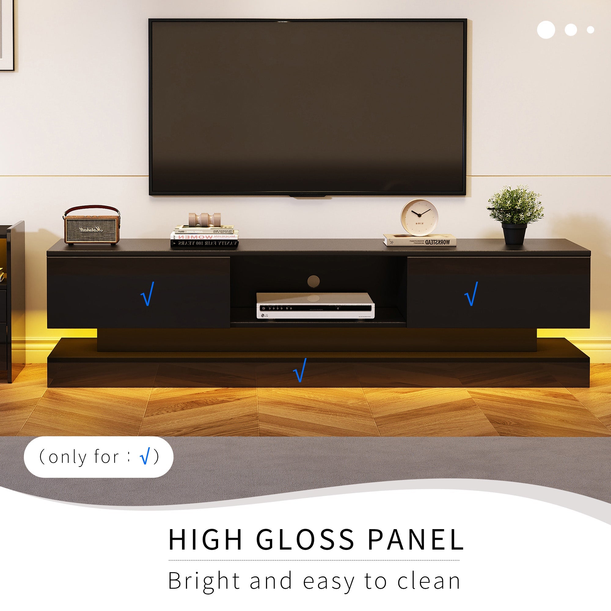 Logidon Zwart Hoogglans TV-meubel 160 CM Met LED 2 Laden