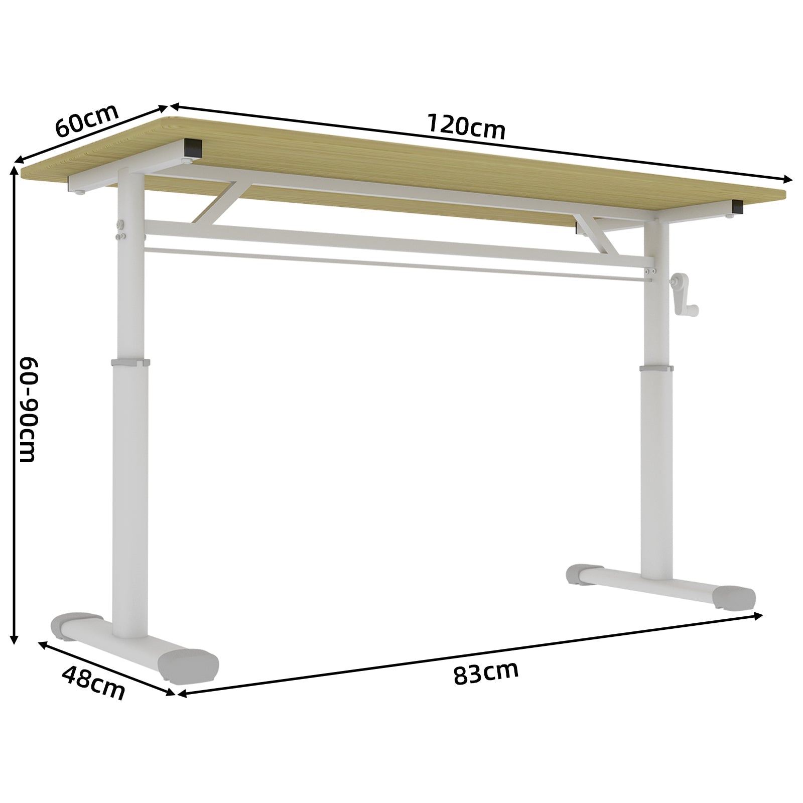 Logidon height-adjustable wooden desk hand crank 120 x 60 cm
